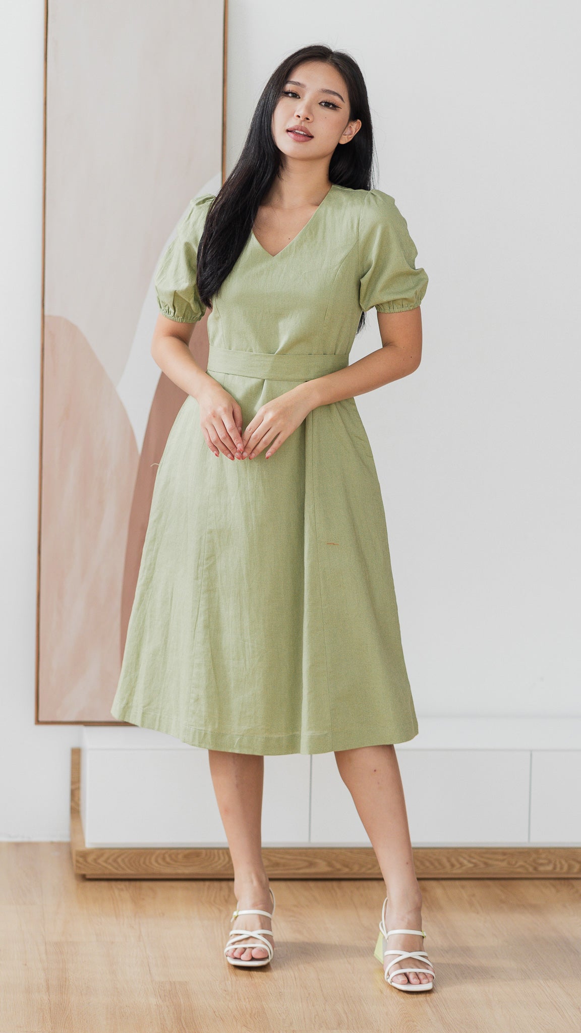Joy Of Spring Linen Midi Dress in Sage [ONLINE ONLY]