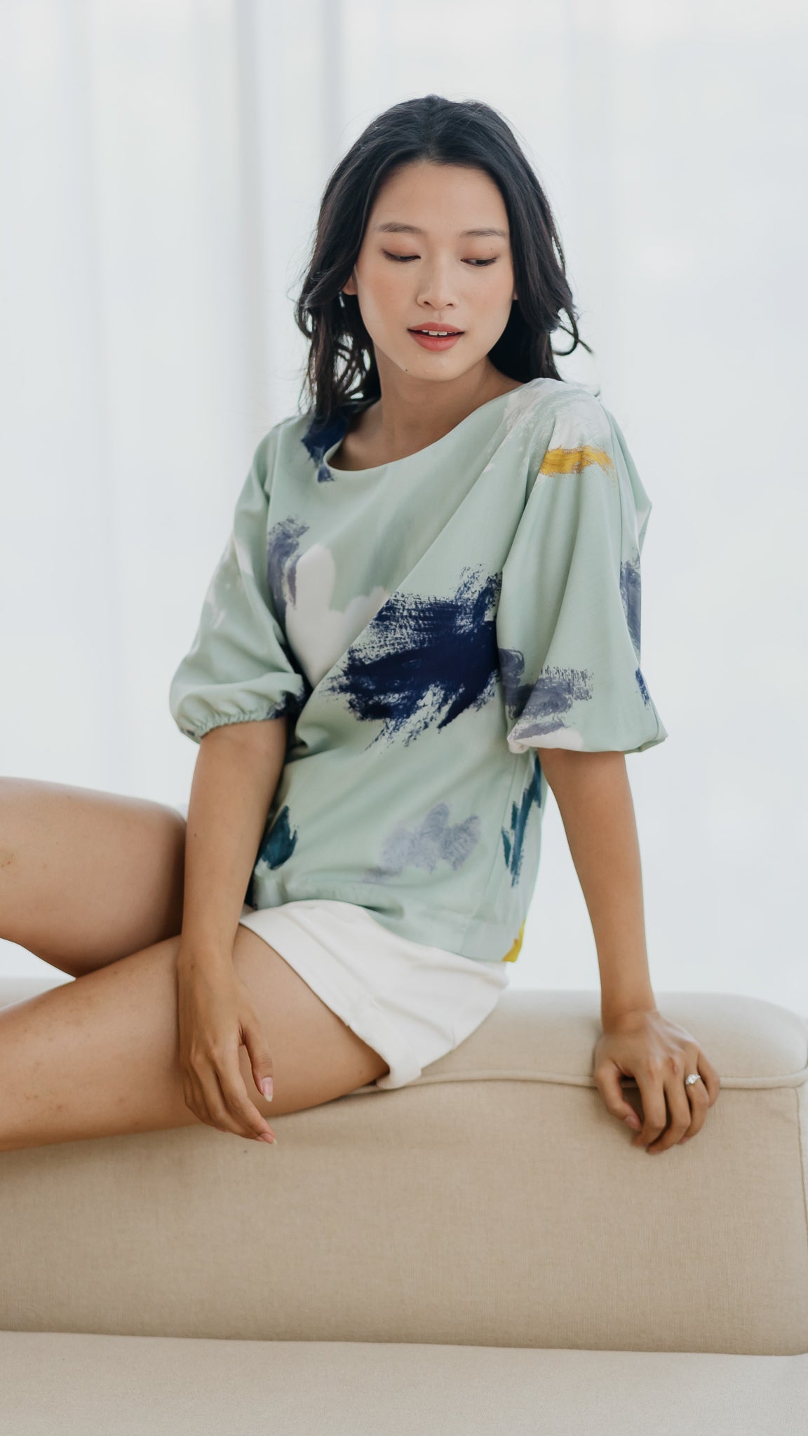 If I Were A Painter Sleeved Blouse in Sage