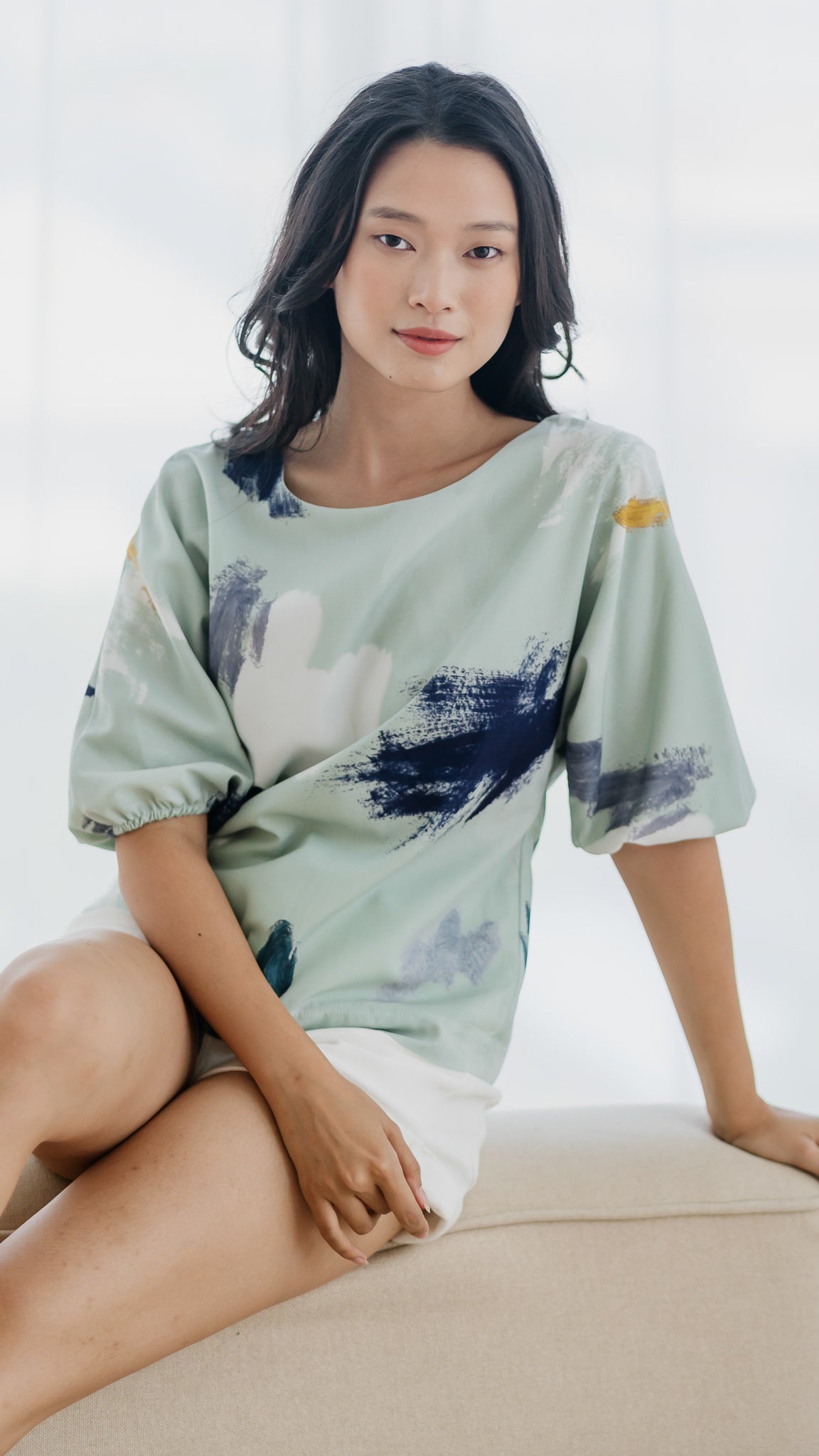 If I Were A Painter Sleeved Blouse in Sage