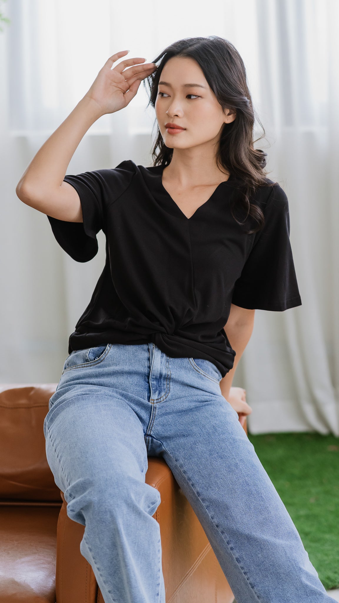 Vivien Knot Tencel Blend Blouse in Black [ONLINE ONLY]