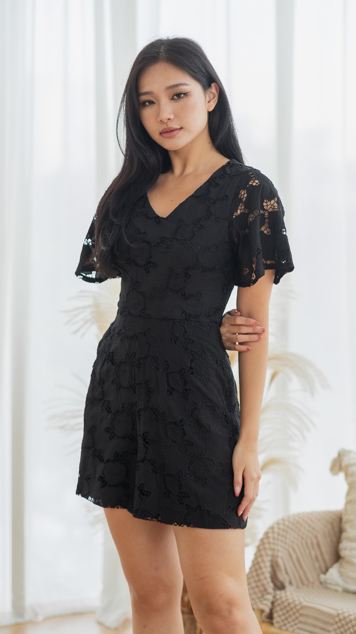 Easy Elegance Lace Embroidery Romper in Black [ONLINE ONLY]