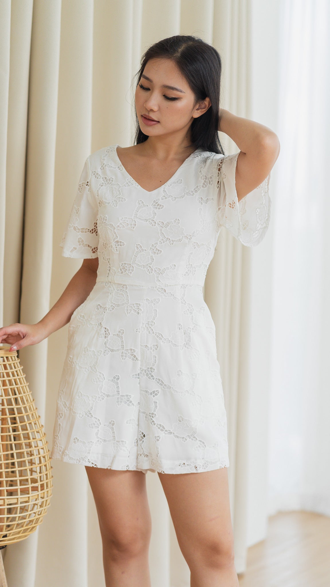 Easy Elegance Lace Embroidery Romper in White [ONLINE ONLY]