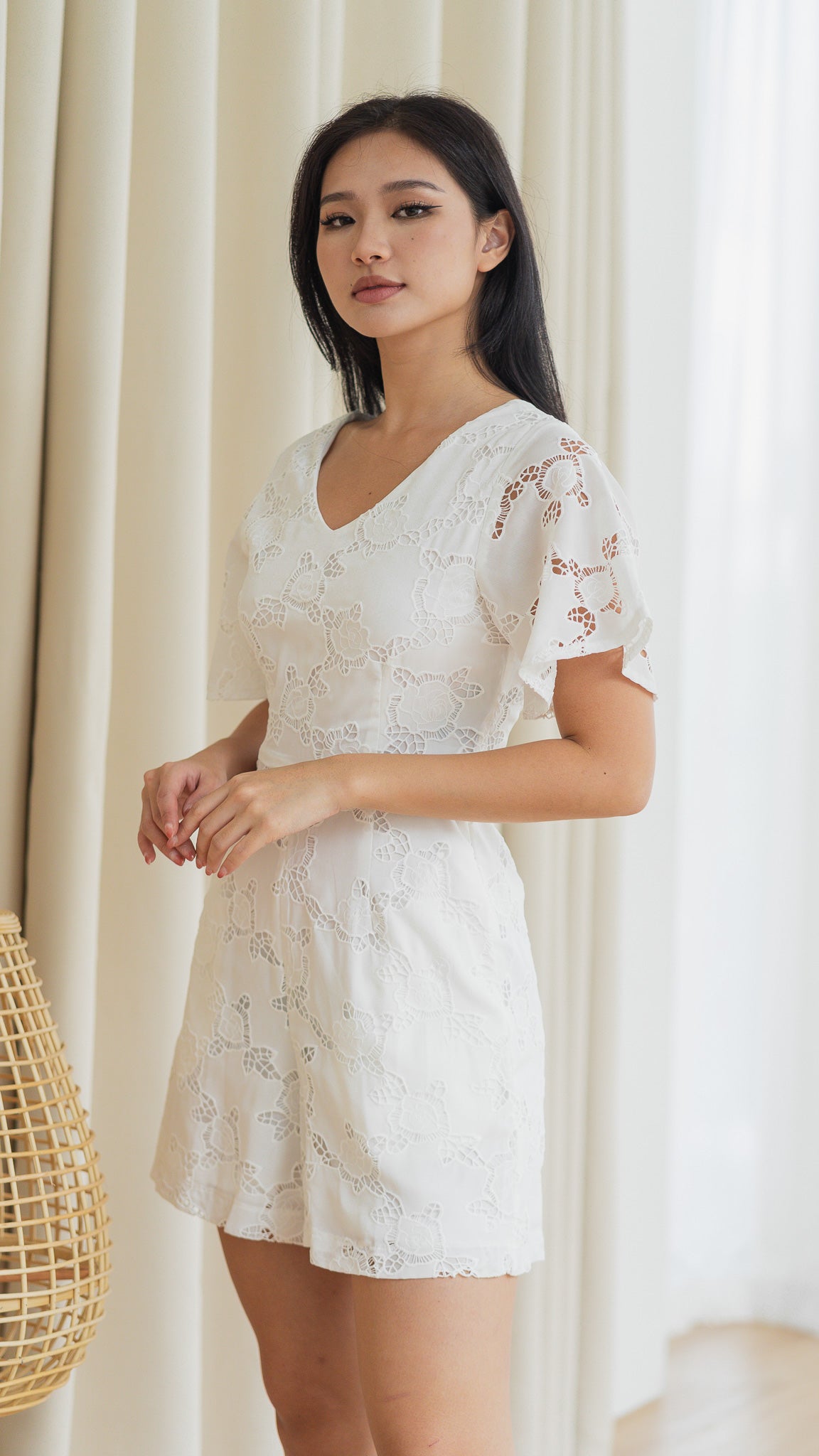Easy Elegance Lace Embroidery Romper in White [ONLINE ONLY]