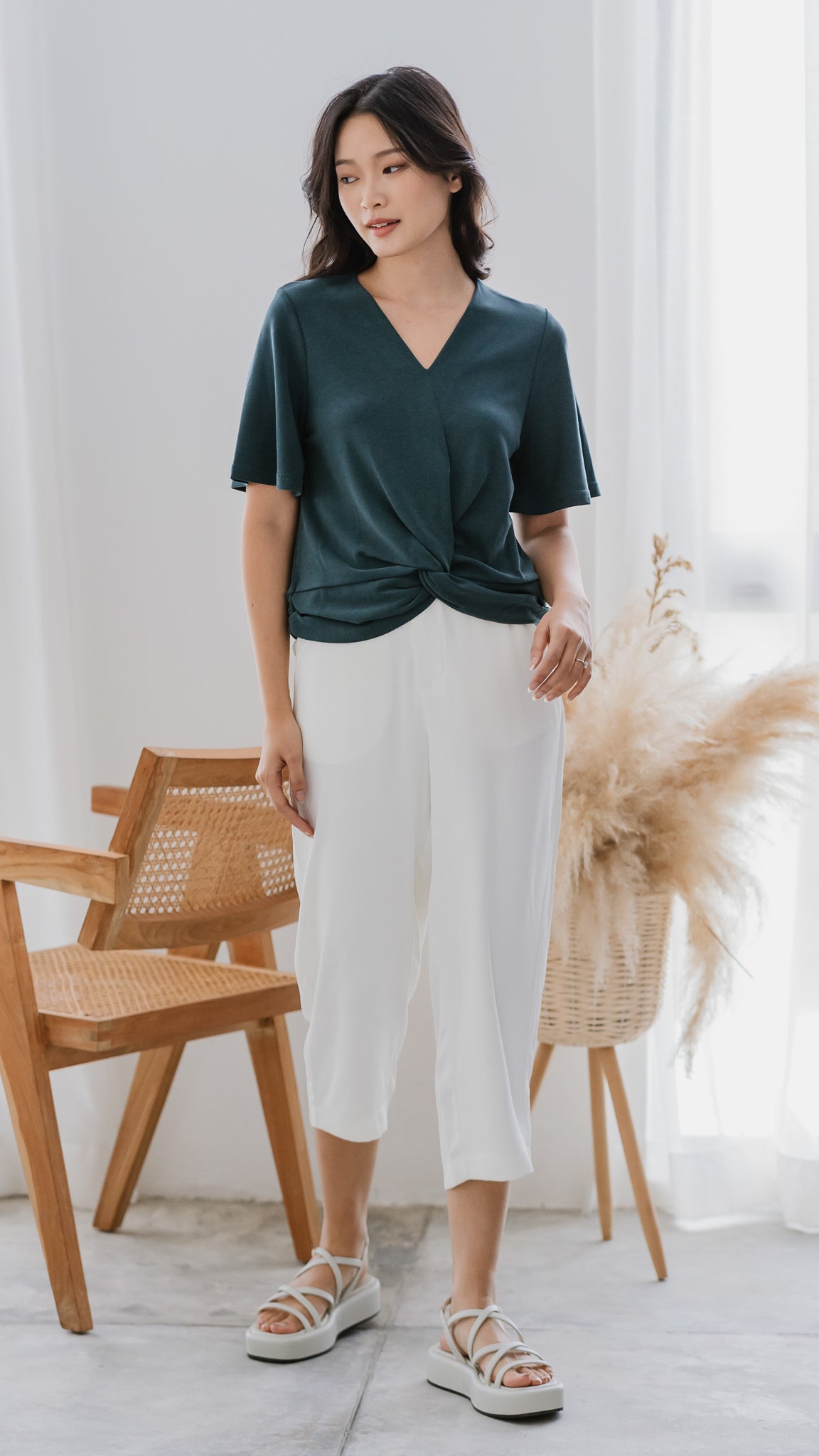 Vivien Knot Tencel Blend Blouse in Forest [ONLINE ONLY]