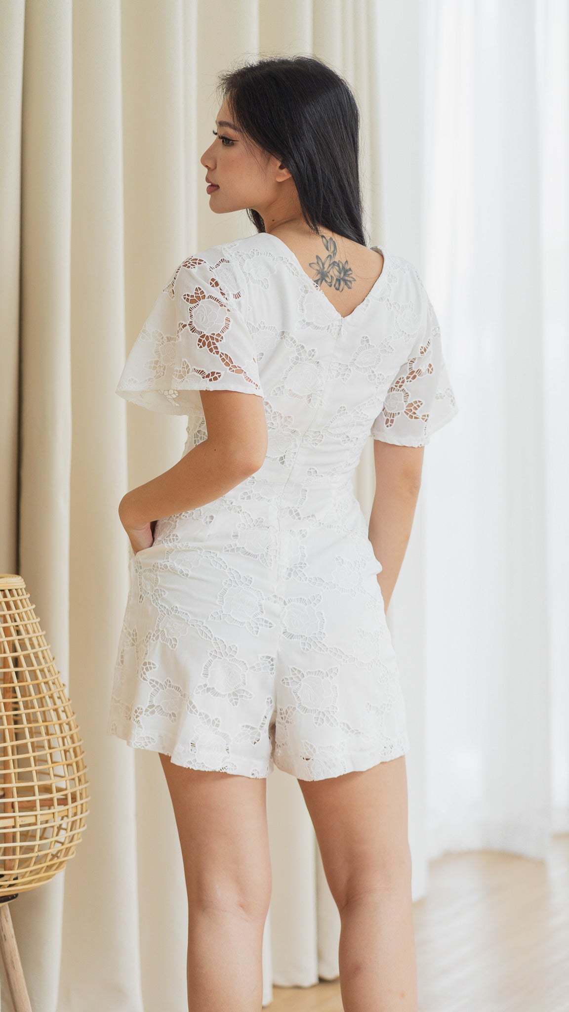 Easy Elegance Lace Embroidery Romper in White [ONLINE ONLY]
