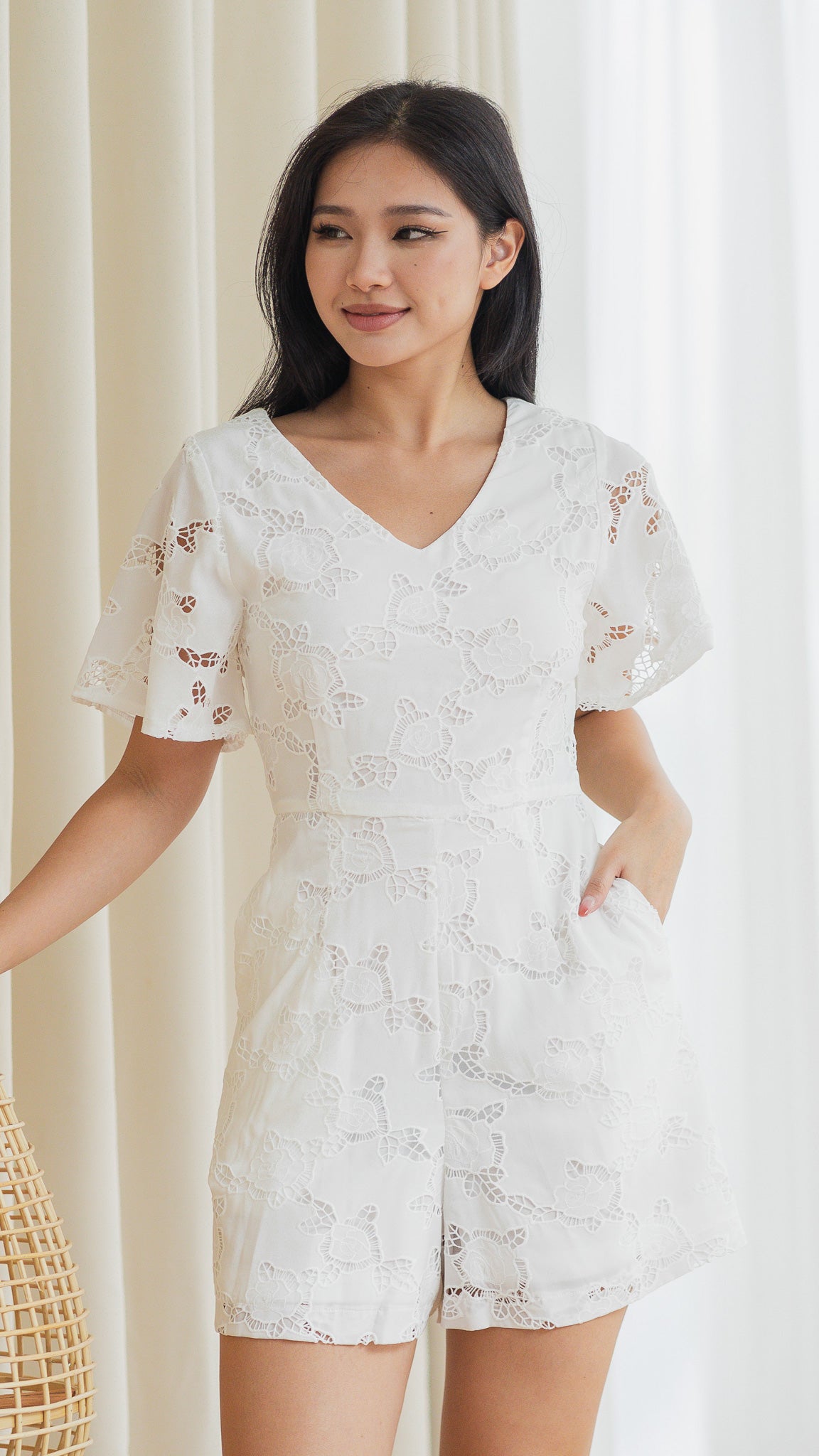 Easy Elegance Lace Embroidery Romper in White [ONLINE ONLY]