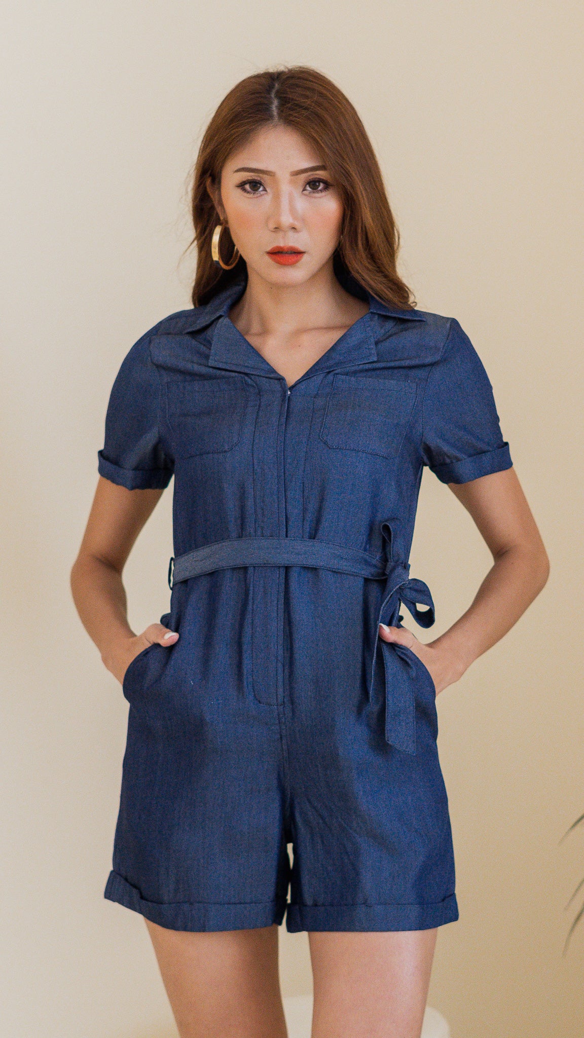 Juno Sleeved Denim Jumpsuit in Dark Wash [ONLINE ONLY]