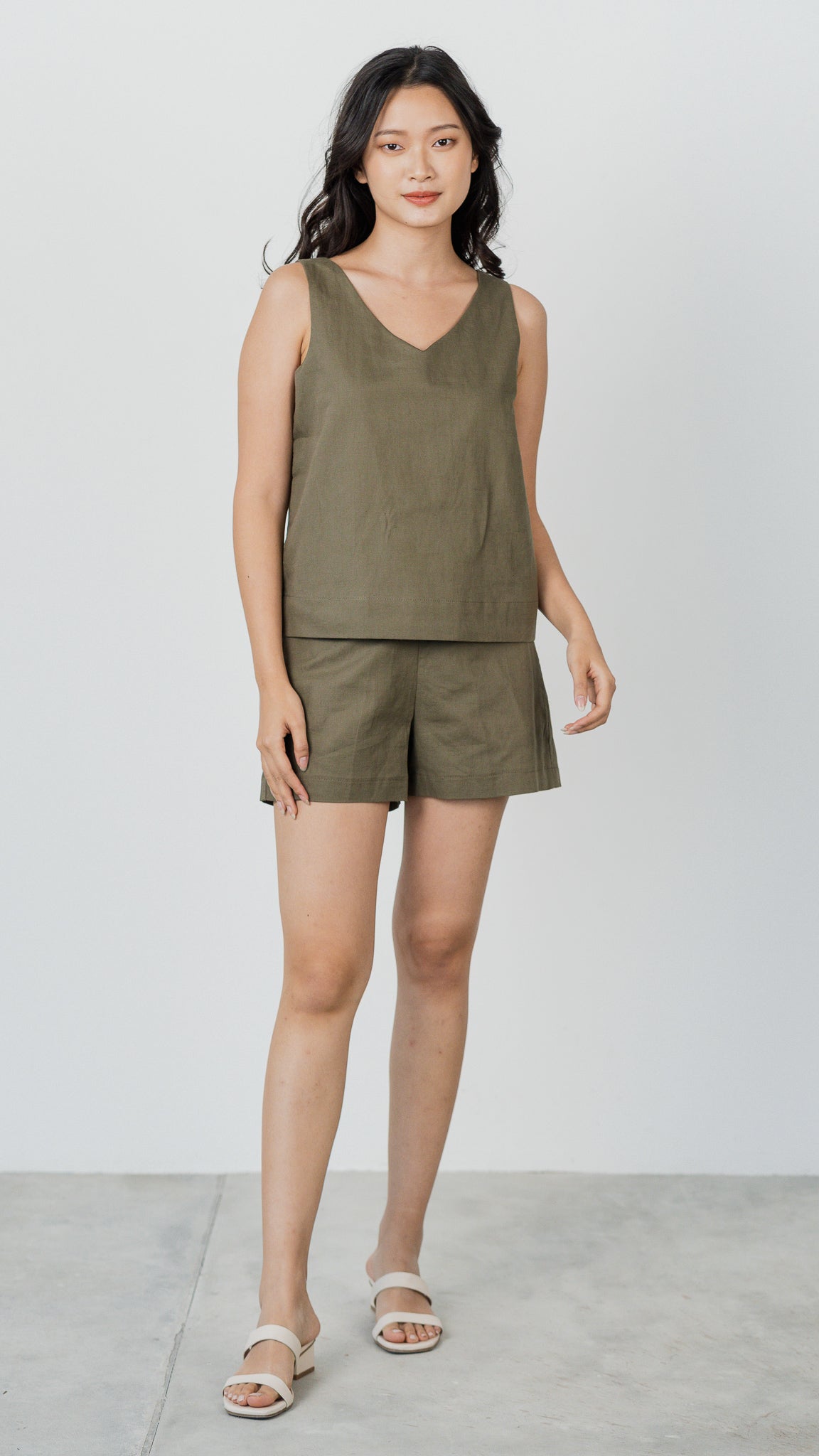 Take A Chill Pill Linen Shorts in Army Green [ONLINE ONLY]