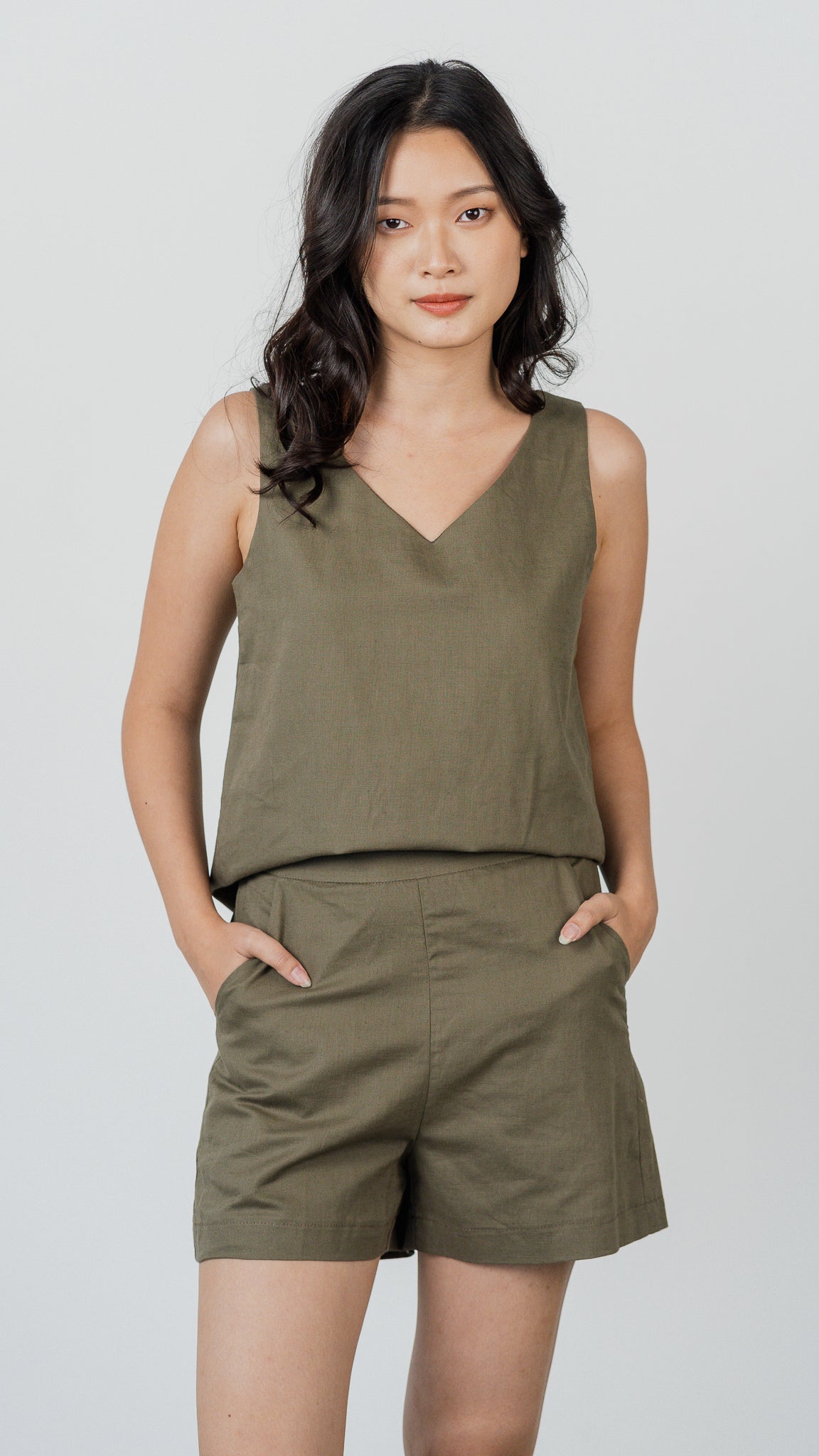 Take A Chill Pill Linen Shorts in Army Green [ONLINE ONLY]