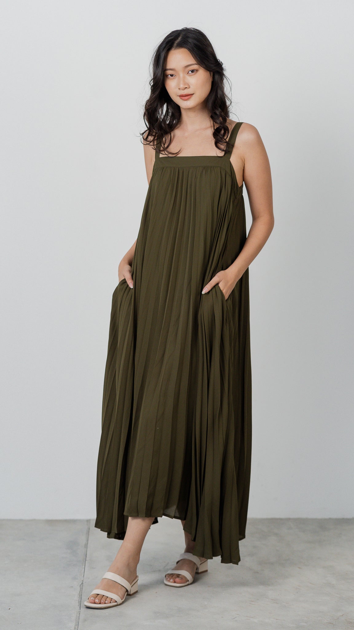 Wind In My Hair Pleated Dress in Olive [ONLINE ONLY]