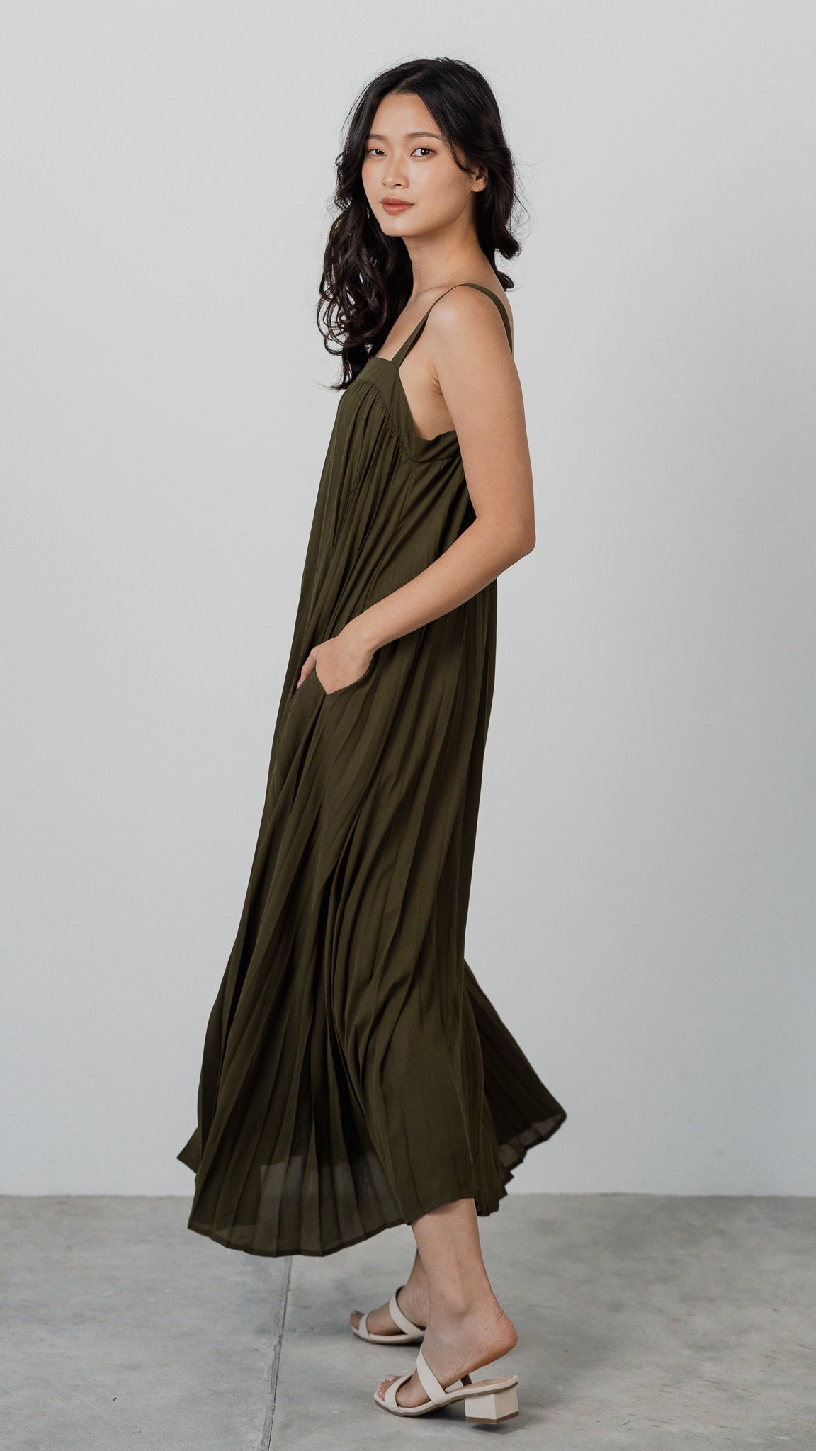 Wind In My Hair Pleated Dress in Olive [ONLINE ONLY]