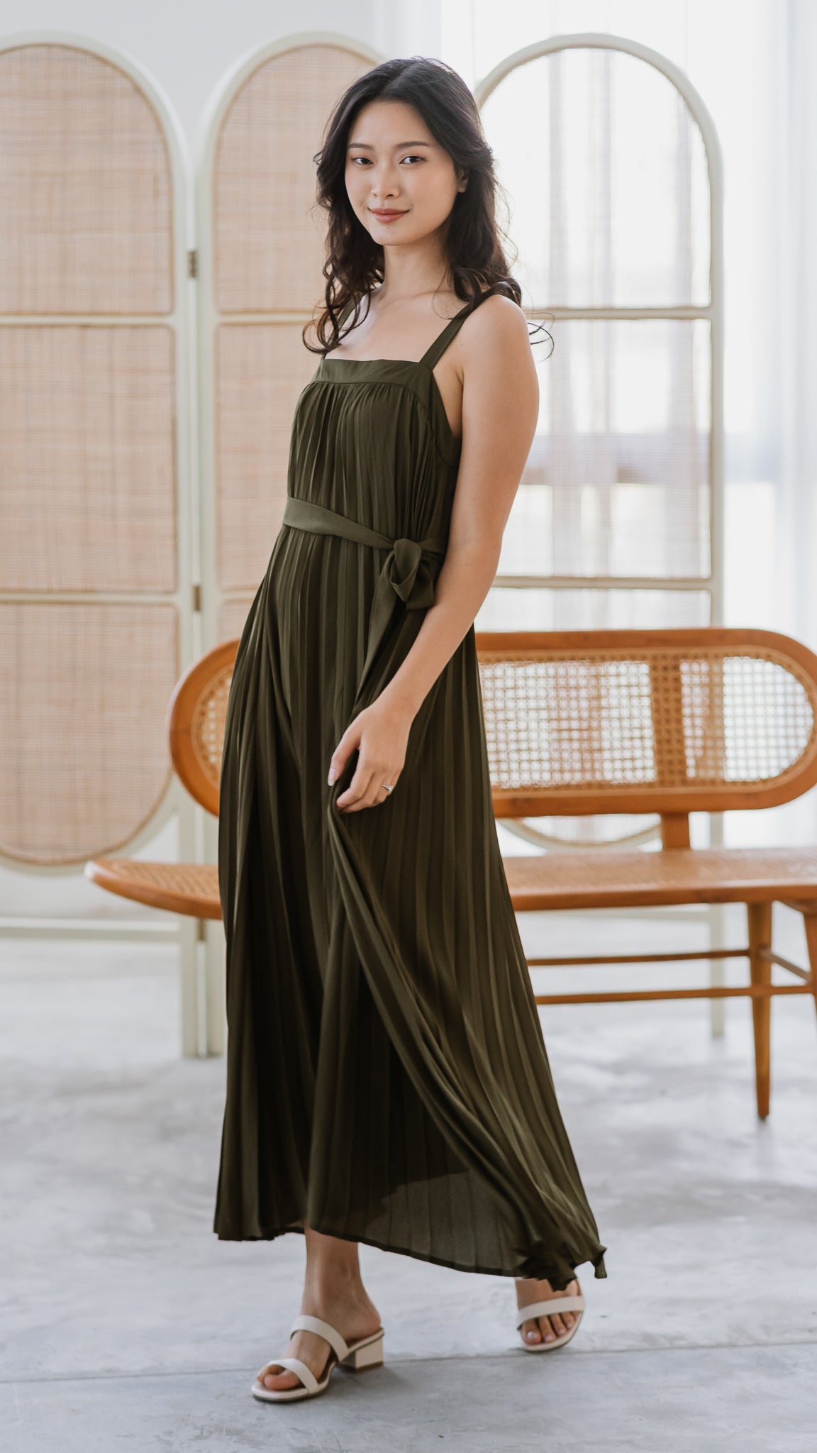 Wind In My Hair Pleated Dress in Olive [ONLINE ONLY]