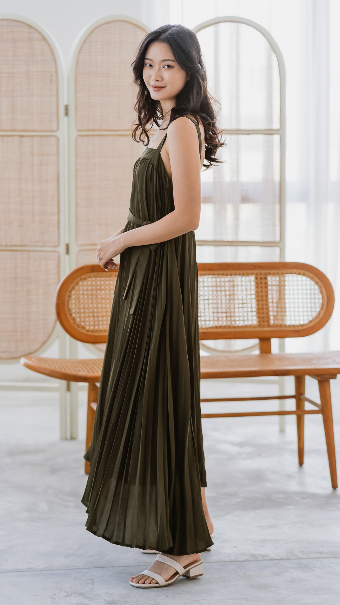 Wind In My Hair Pleated Dress in Olive [ONLINE ONLY]