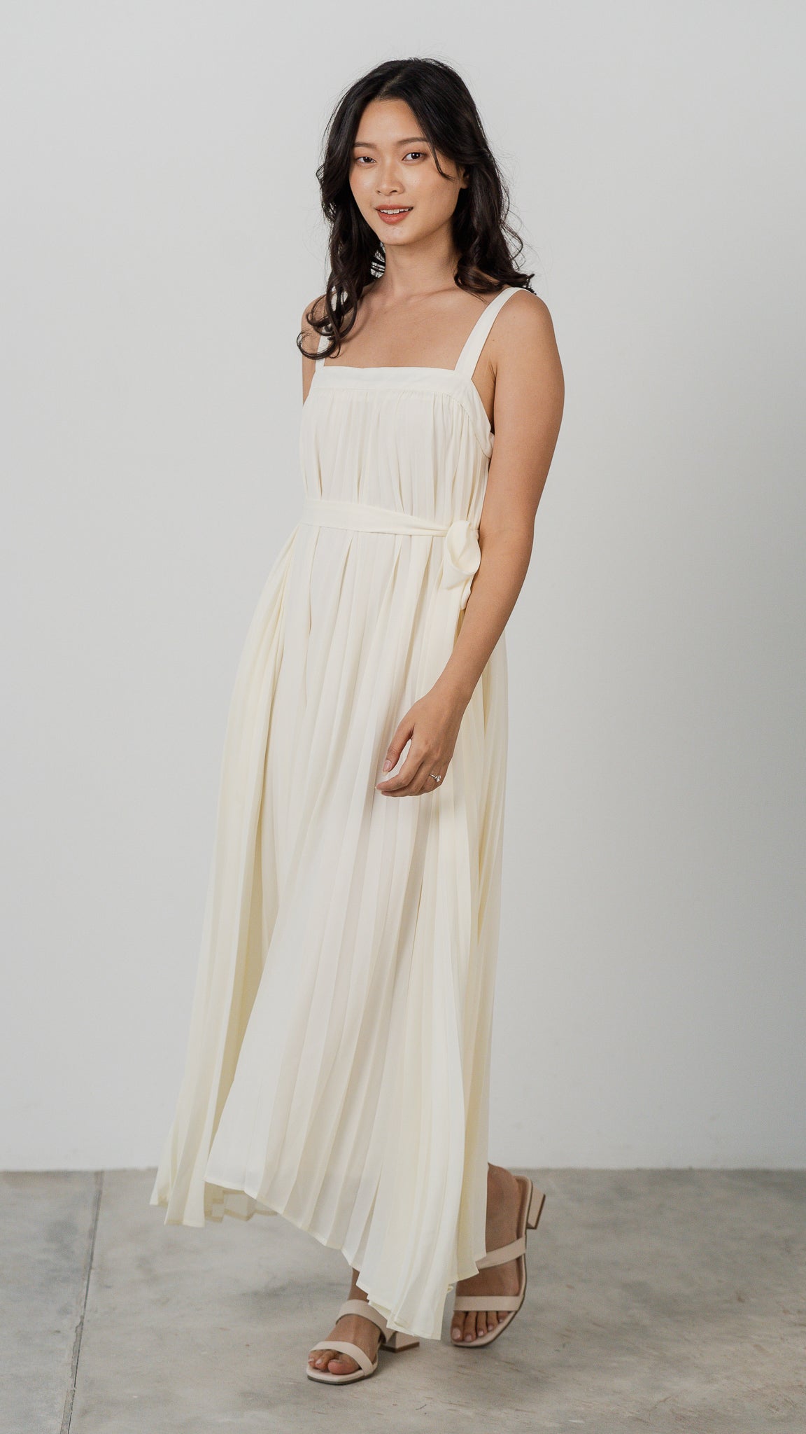 Wind In My Hair Pleated Dress in Beige [ONLINE ONLY]