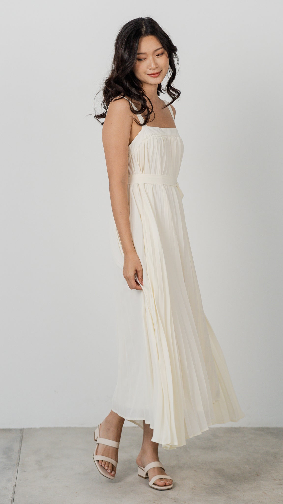 Wind In My Hair Pleated Dress in Beige [ONLINE ONLY]