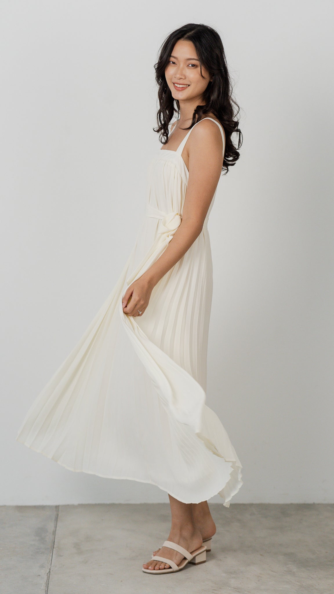 Wind In My Hair Pleated Dress in Beige [ONLINE ONLY]