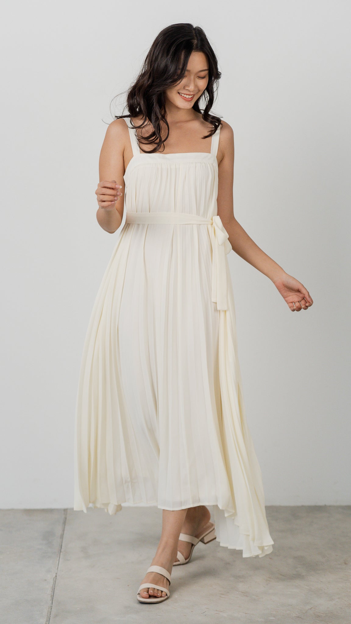 Wind In My Hair Pleated Dress in Beige [ONLINE ONLY]