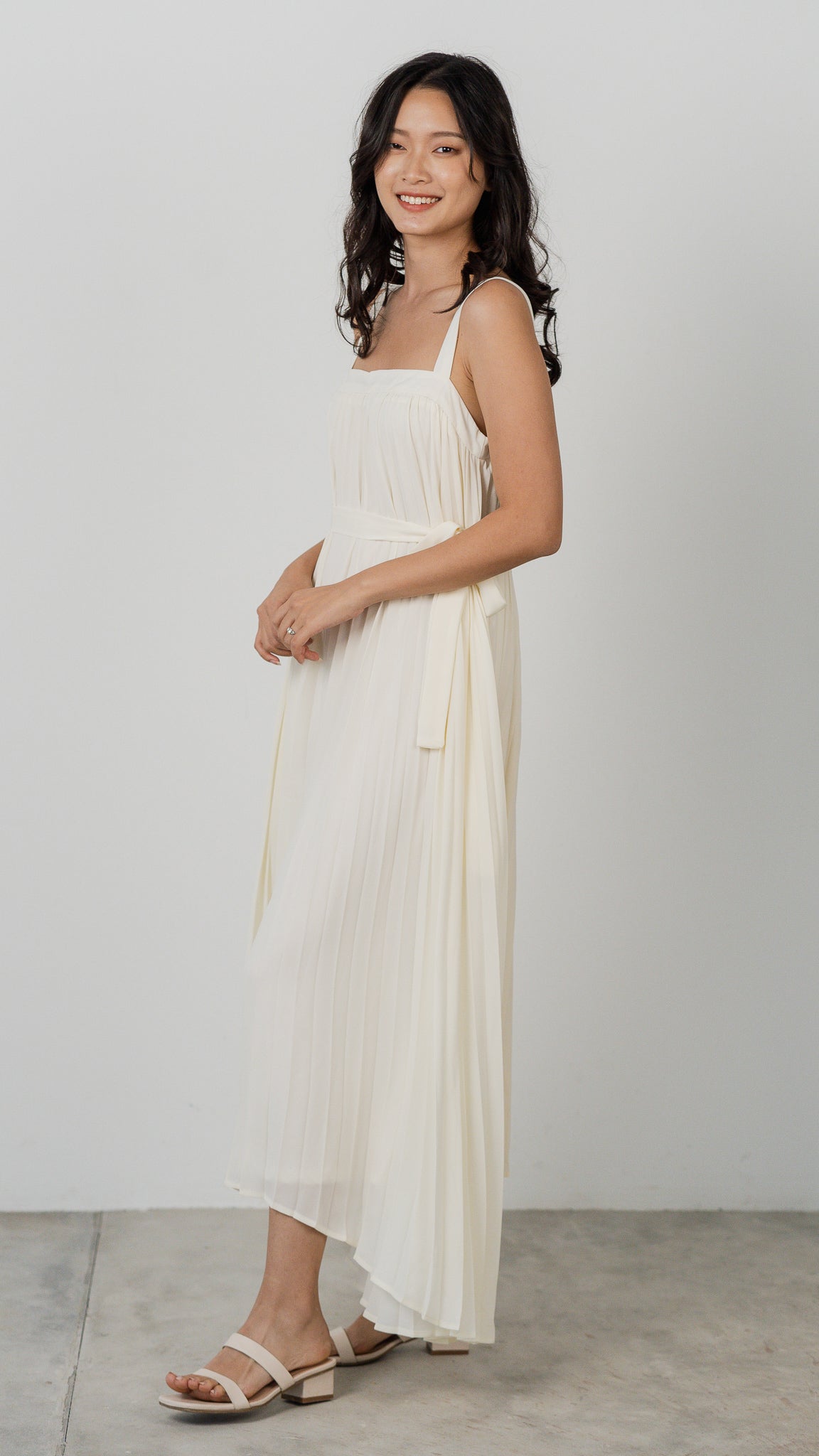 Wind In My Hair Pleated Dress in Beige [ONLINE ONLY]
