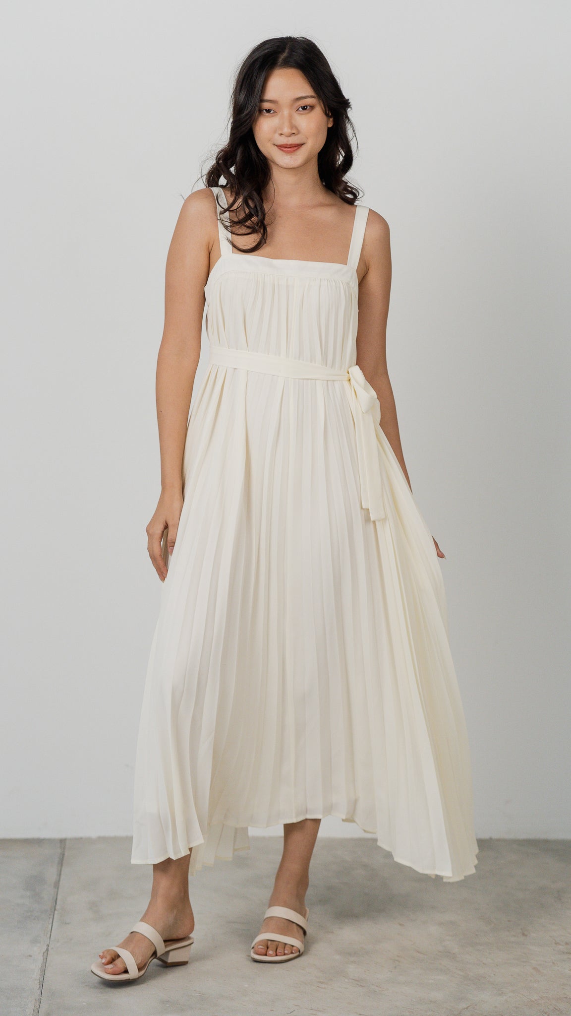 Wind In My Hair Pleated Dress in Beige [ONLINE ONLY]