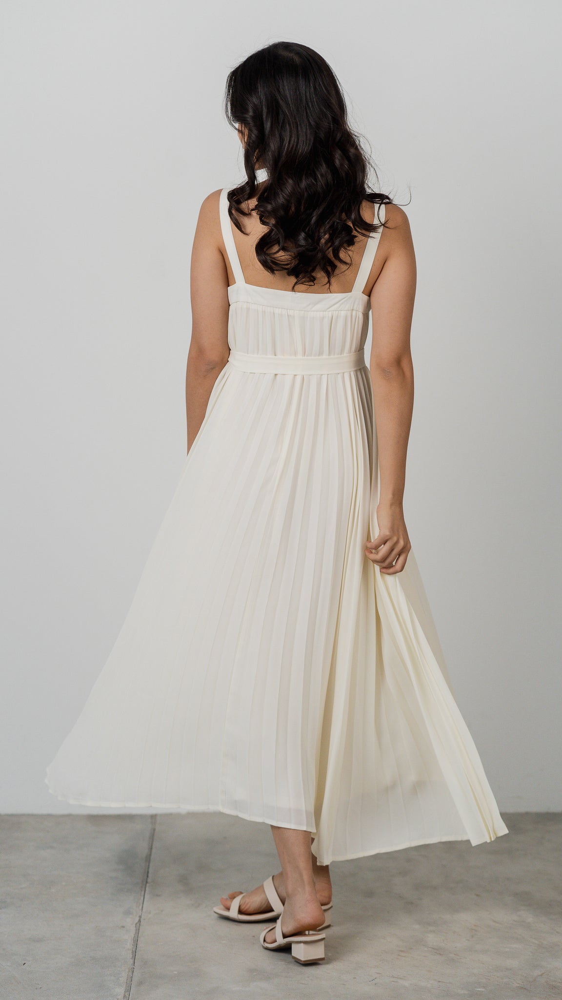 Wind In My Hair Pleated Dress in Beige [ONLINE ONLY]