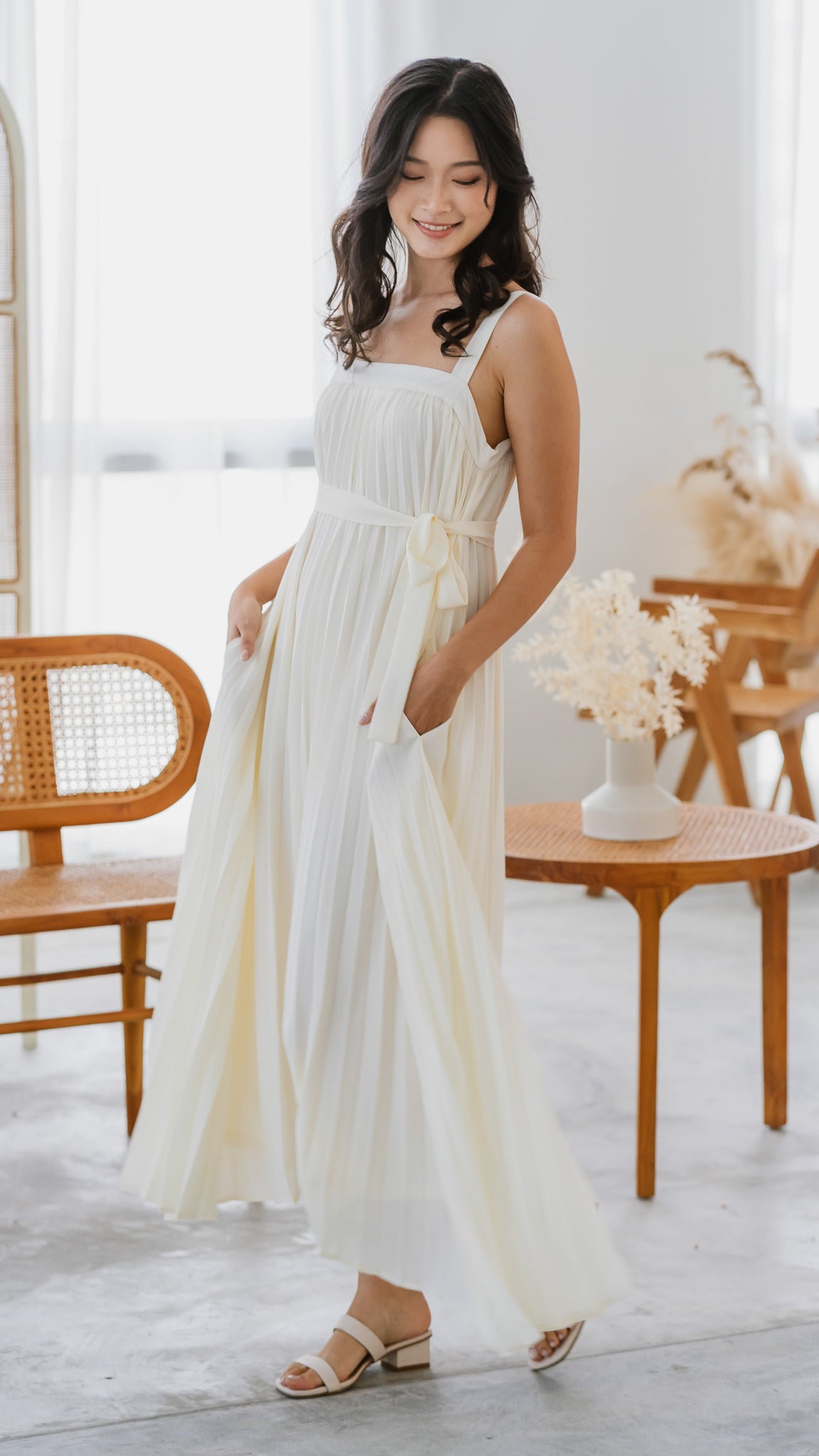 Wind In My Hair Pleated Dress in Beige [ONLINE ONLY]