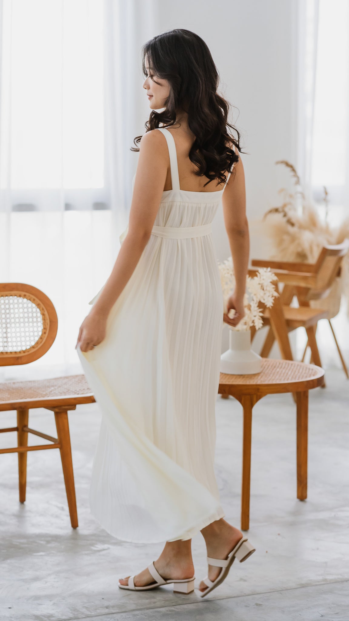 Wind In My Hair Pleated Dress in Beige [ONLINE ONLY]