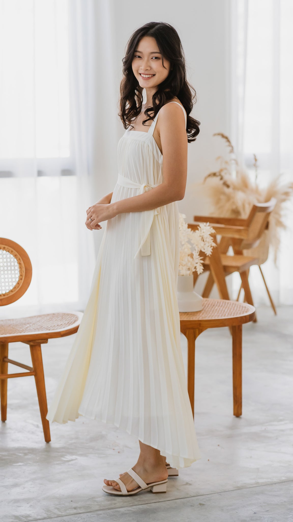 Wind In My Hair Pleated Dress in Beige [ONLINE ONLY]