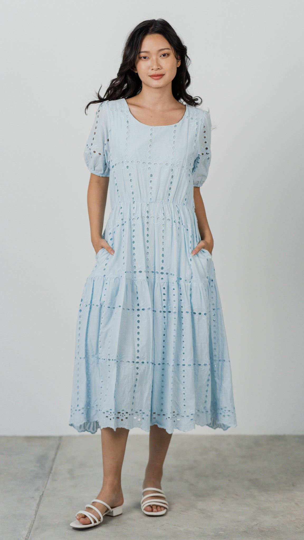 Sweet Disposition Broderie Dress in Light Blue [ONLINE ONLY]