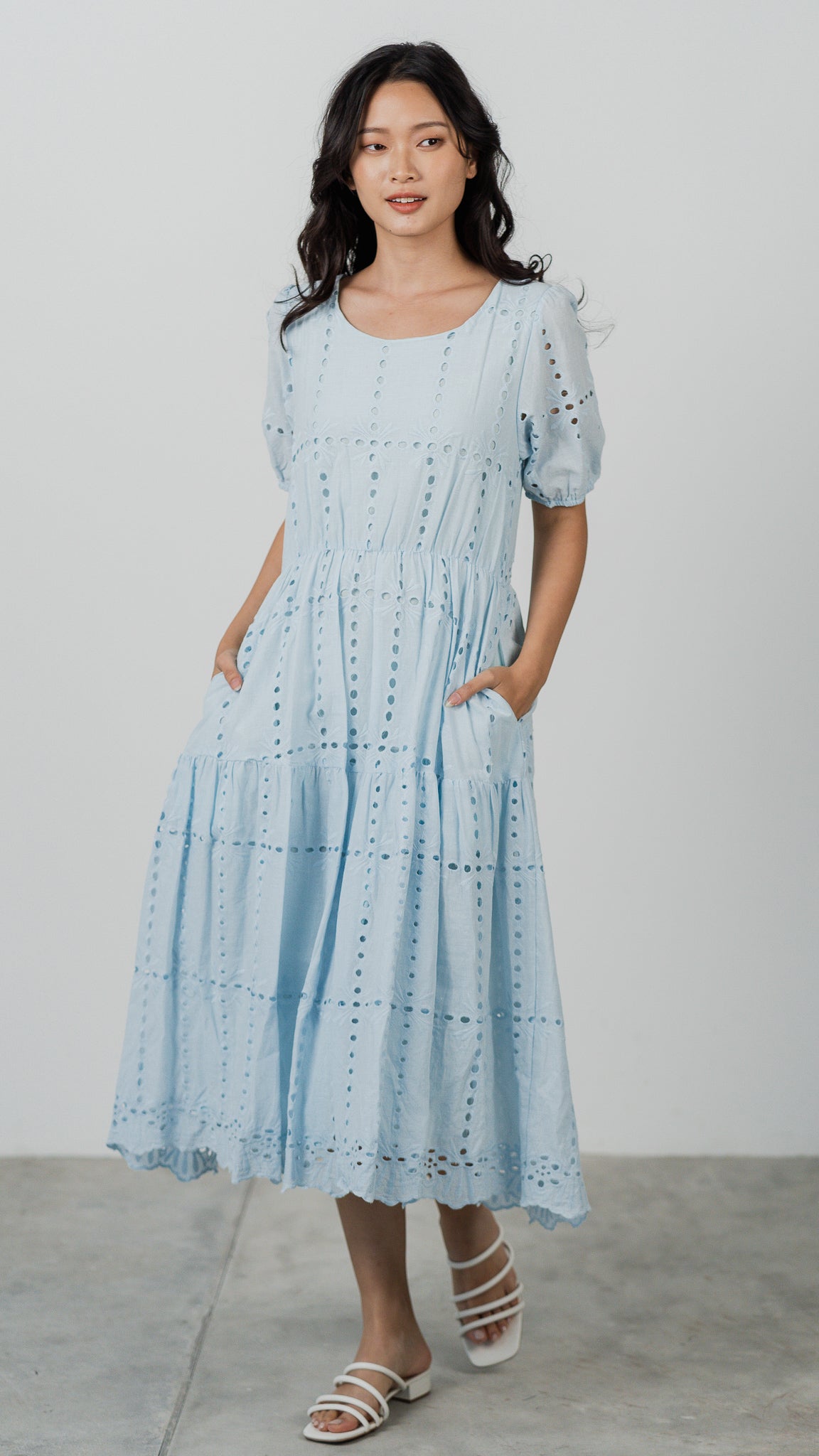 Sweet Disposition Broderie Dress in Light Blue [ONLINE ONLY]