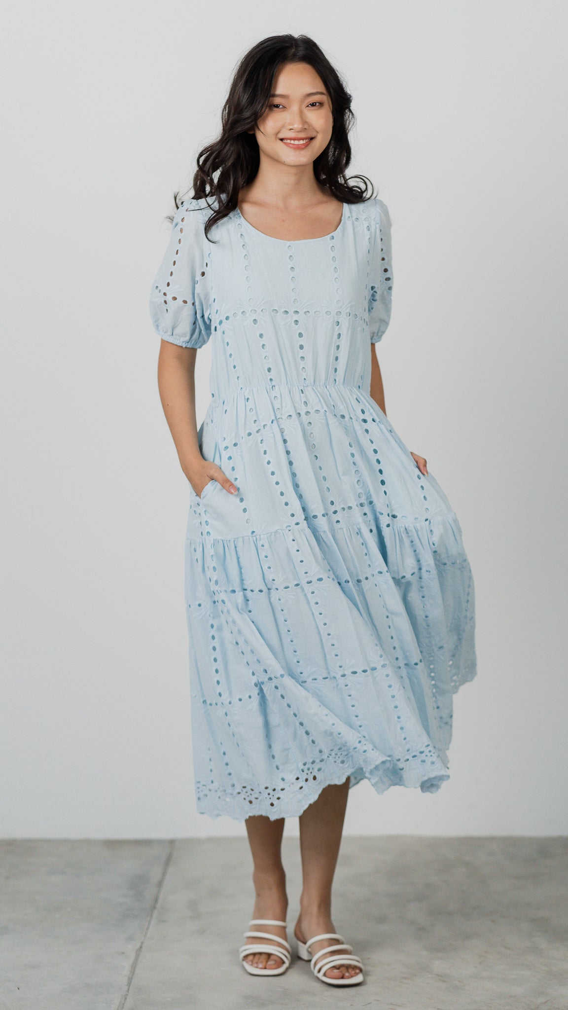 Sweet Disposition Broderie Dress in Light Blue [ONLINE ONLY]