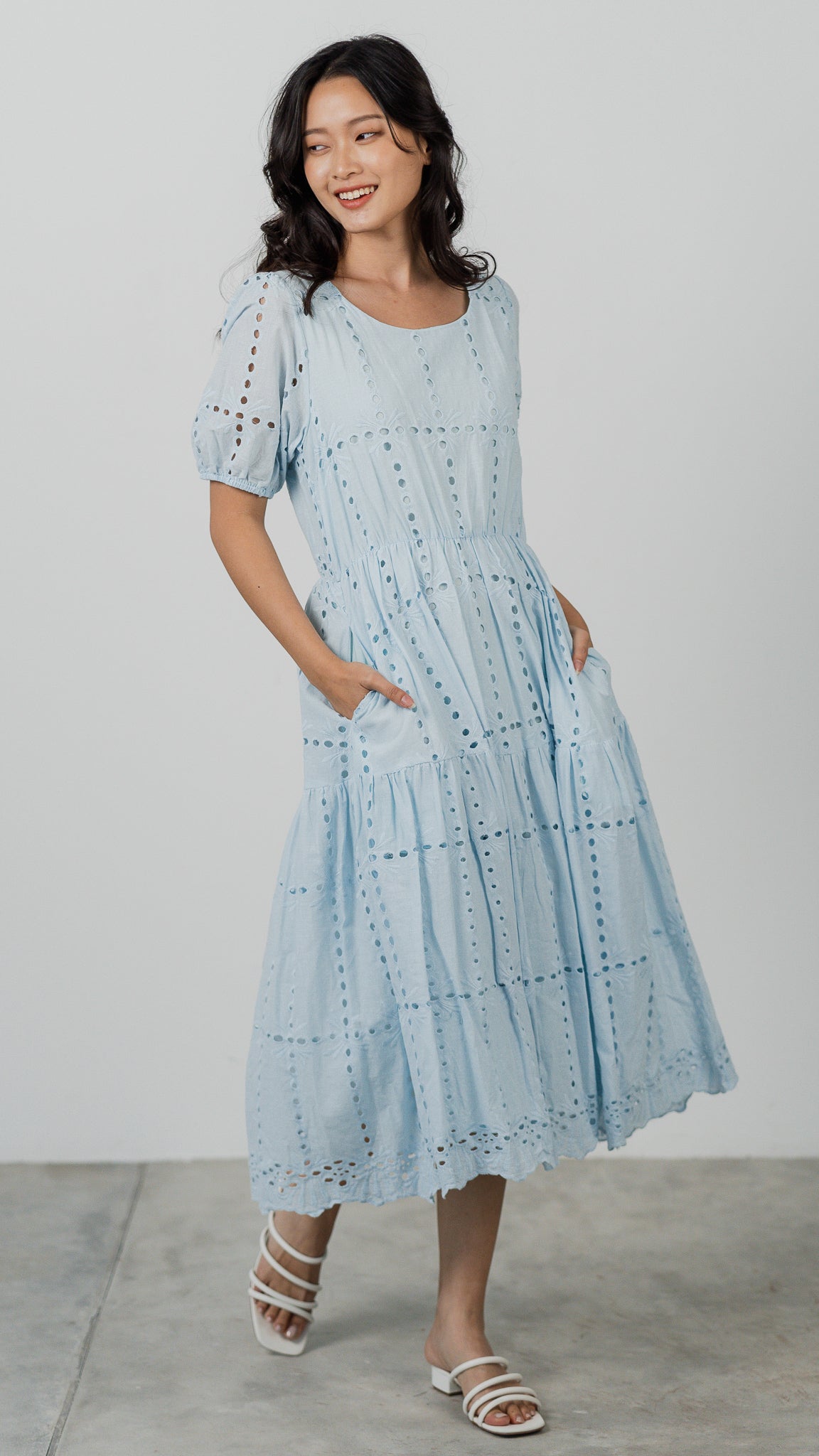Sweet Disposition Broderie Dress in Light Blue [ONLINE ONLY]