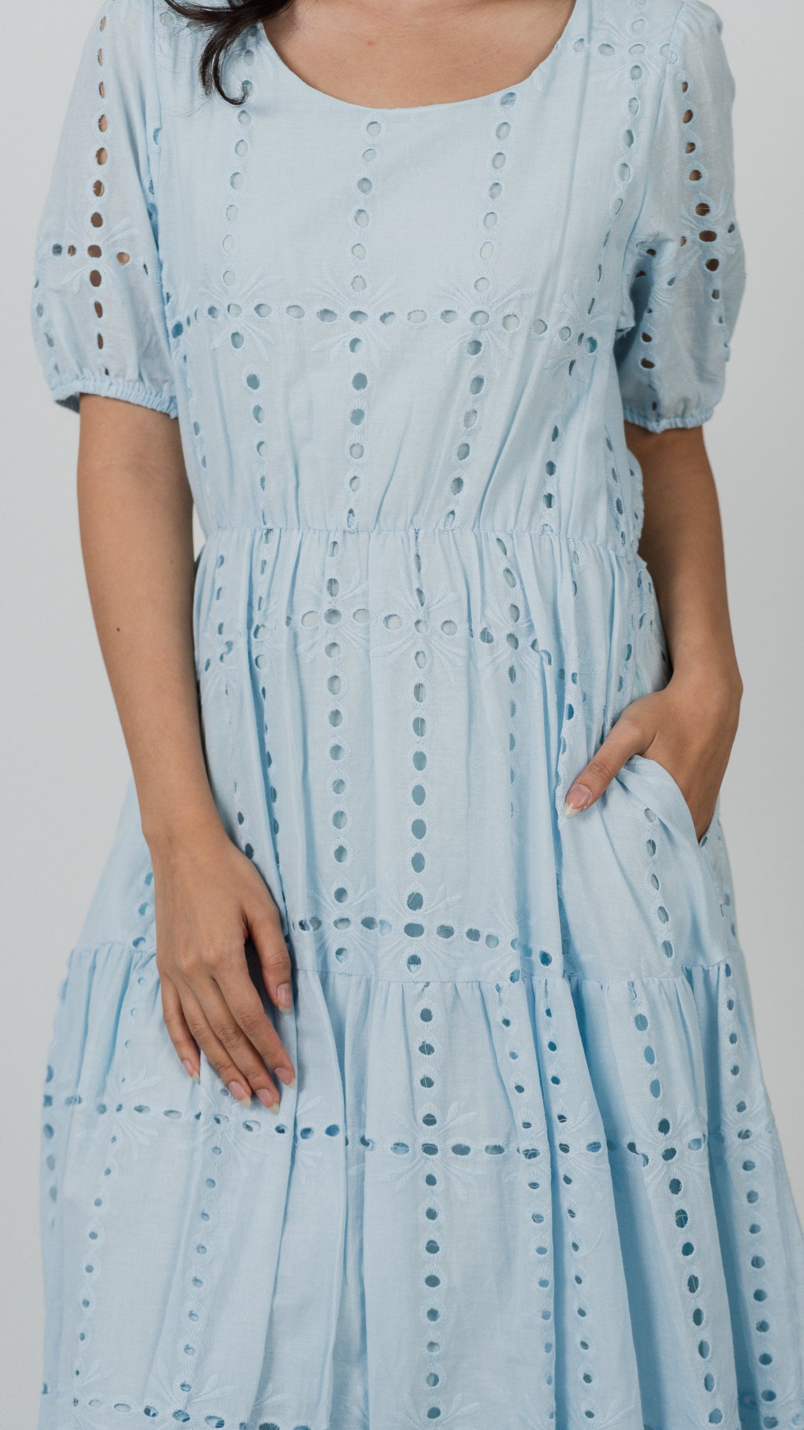 Sweet Disposition Broderie Dress in Light Blue [ONLINE ONLY]