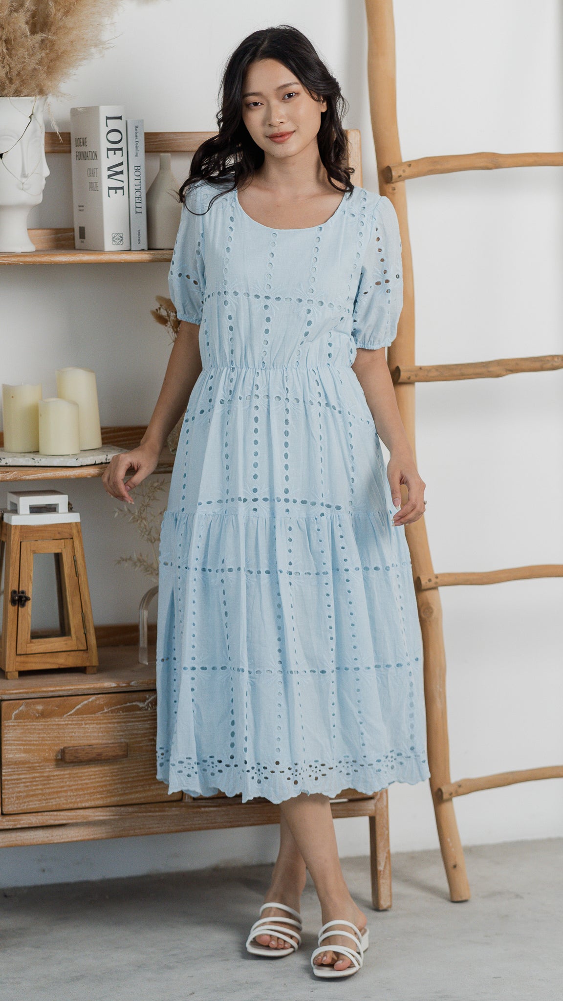 Sweet Disposition Broderie Dress in Light Blue [ONLINE ONLY]