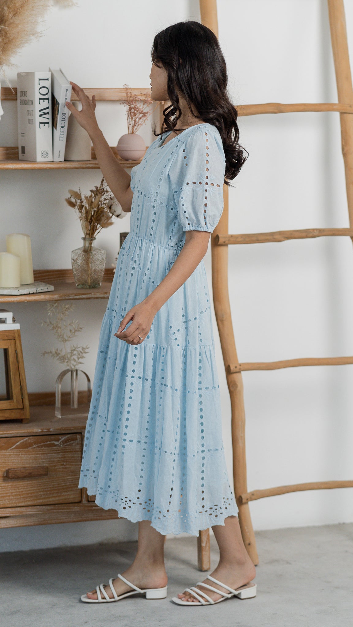 Sweet Disposition Broderie Dress in Light Blue [ONLINE ONLY]