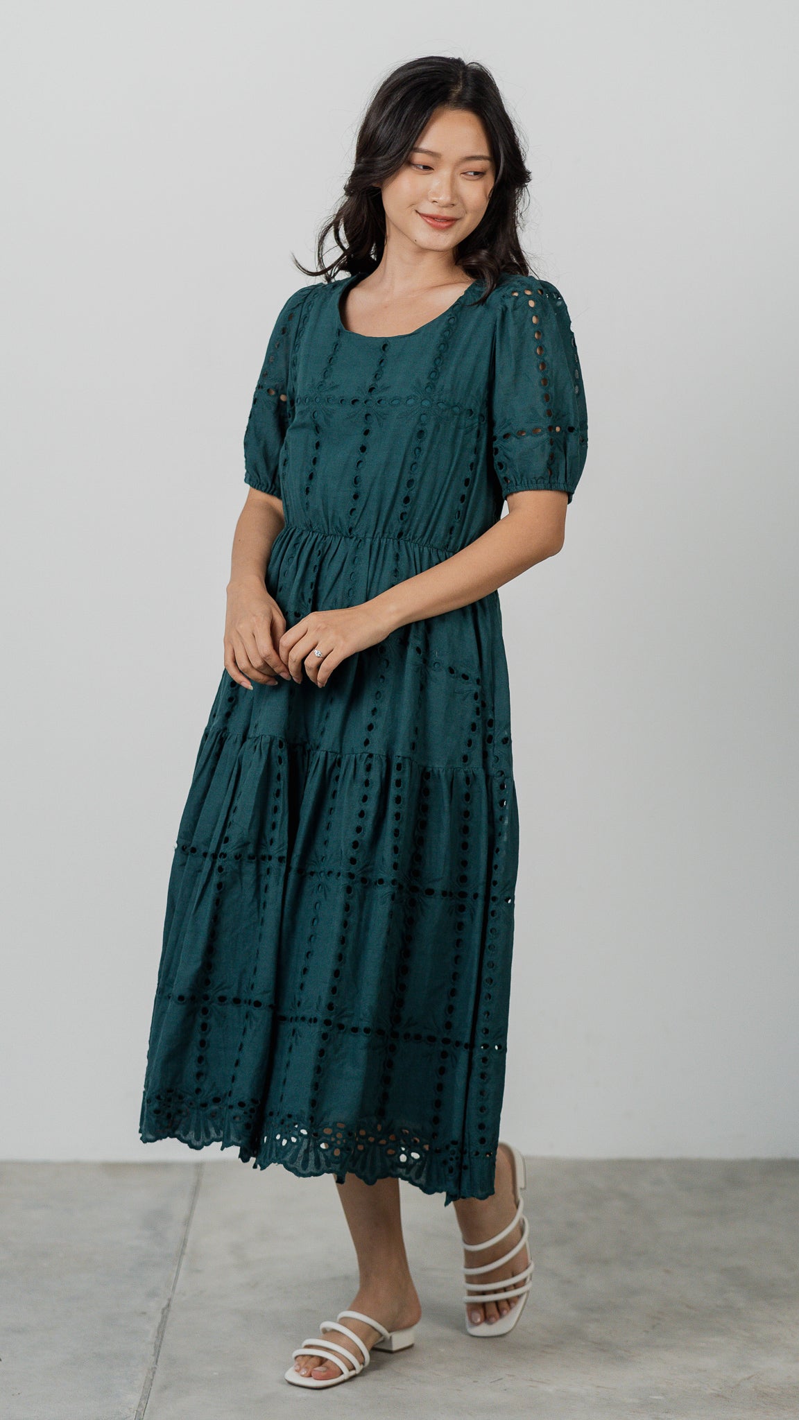 Sweet Disposition Broderie Dress in Forest [ONLINE ONLY]