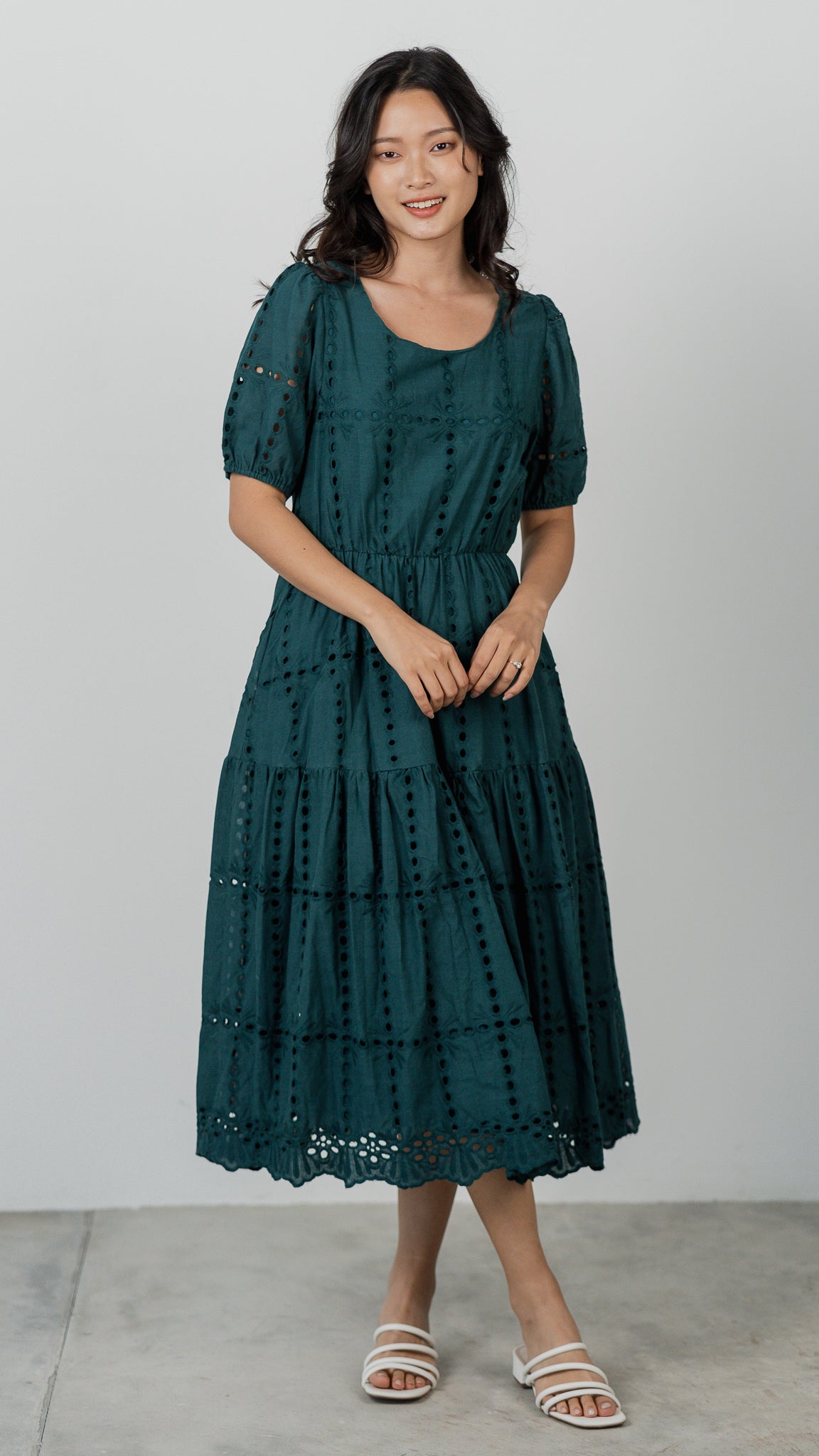 Sweet Disposition Broderie Dress in Forest [ONLINE ONLY]