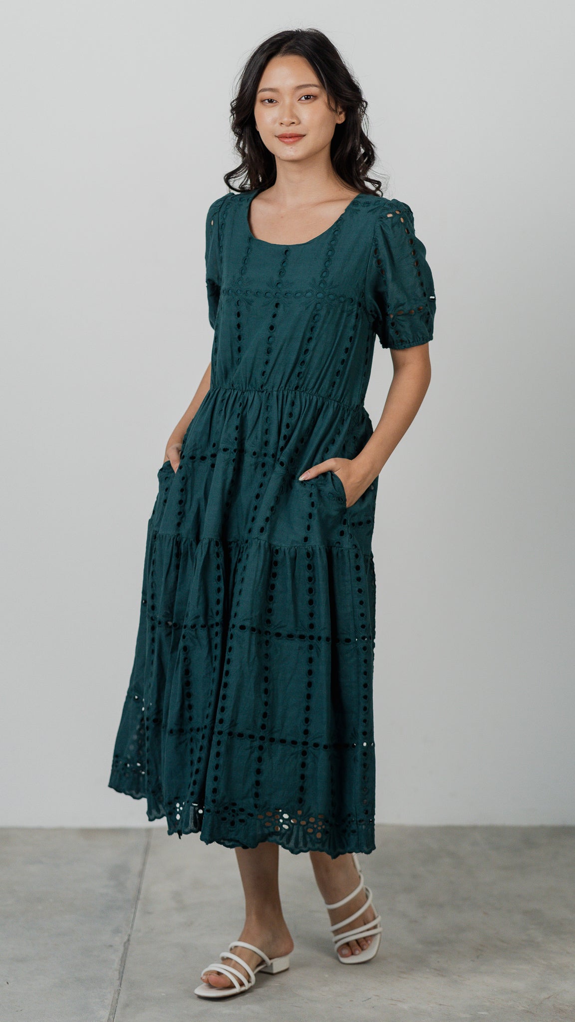 Sweet Disposition Broderie Dress in Forest [ONLINE ONLY]