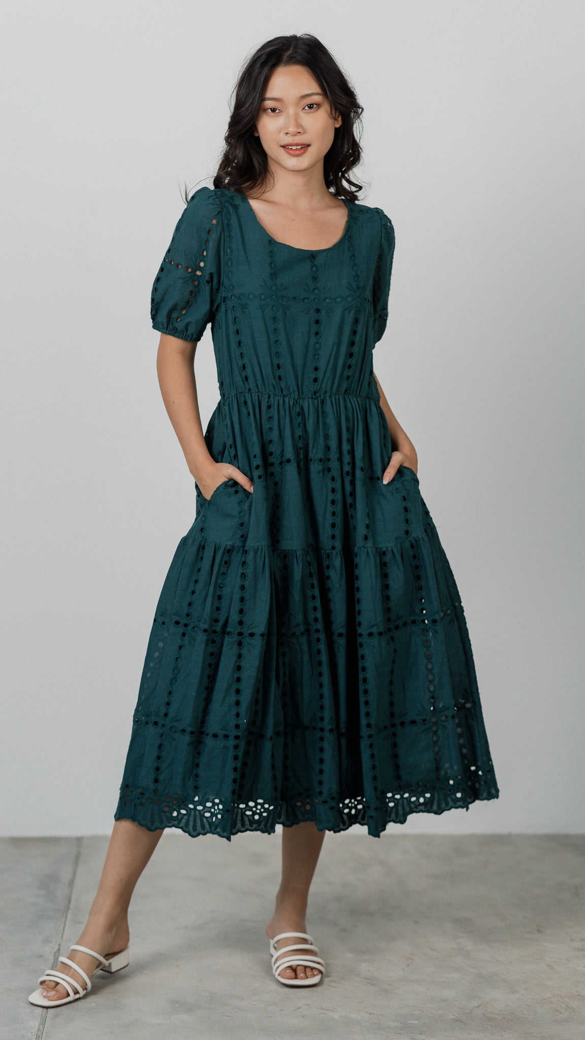 Sweet Disposition Broderie Dress in Forest [ONLINE ONLY]