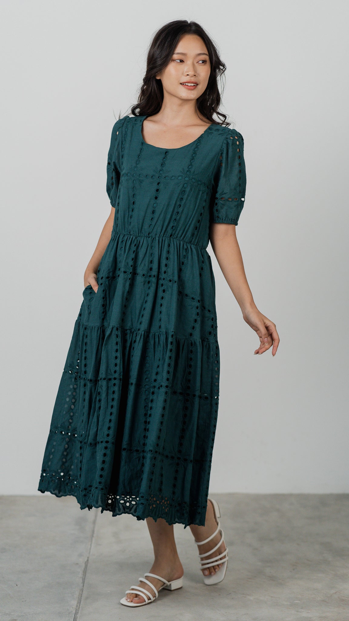 Sweet Disposition Broderie Dress in Forest [ONLINE ONLY]