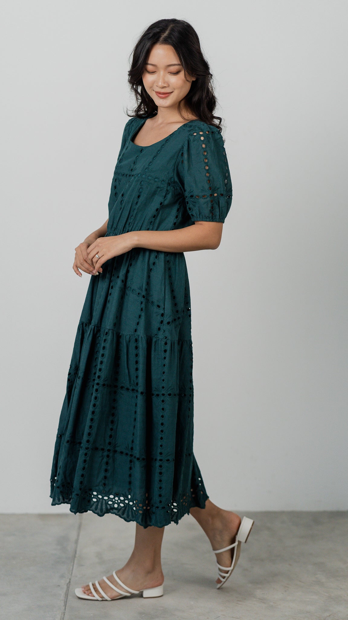 Sweet Disposition Broderie Dress in Forest [ONLINE ONLY]