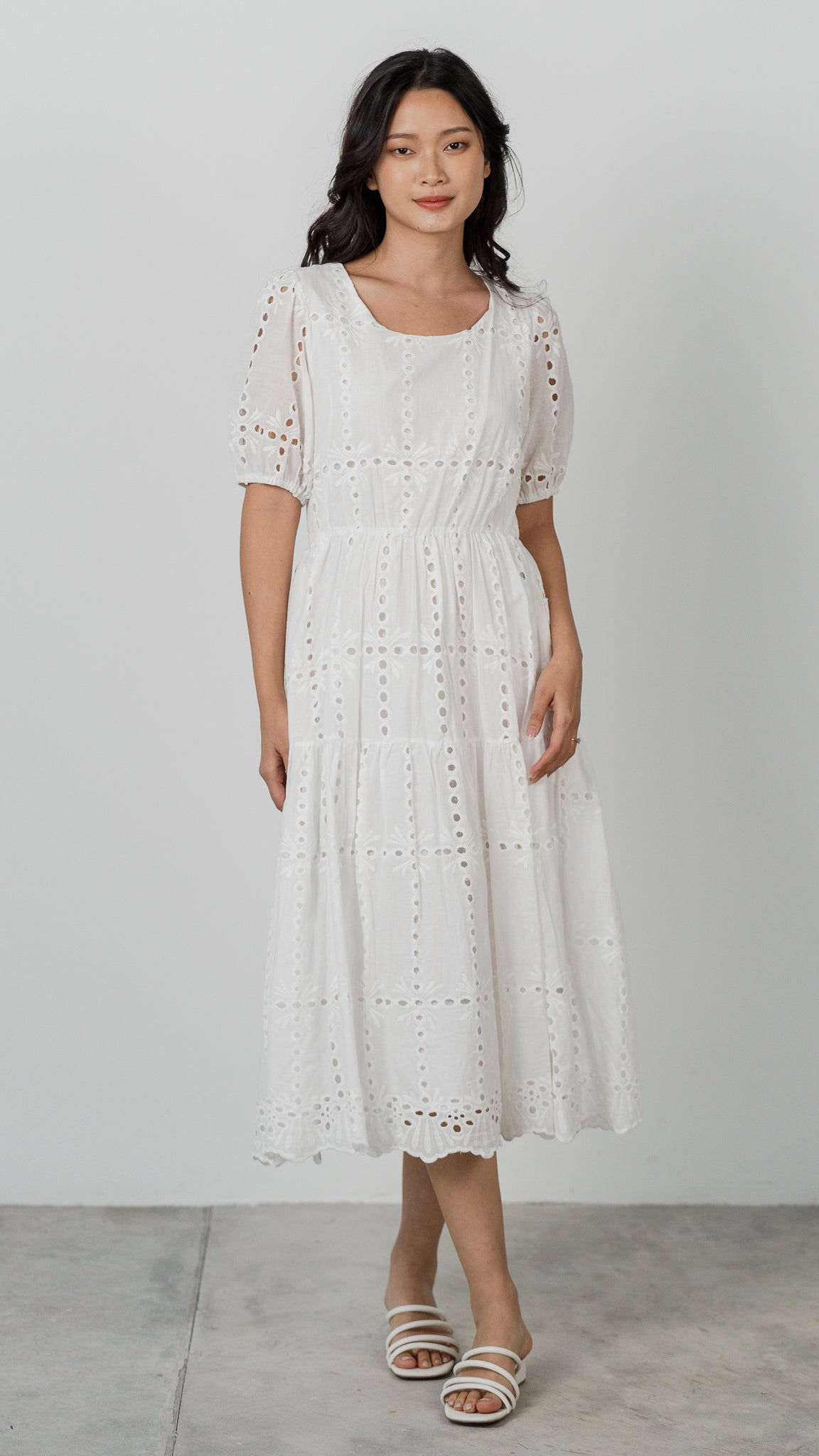 Sweet Disposition Broderie Dress in White [ONLINE ONLY]