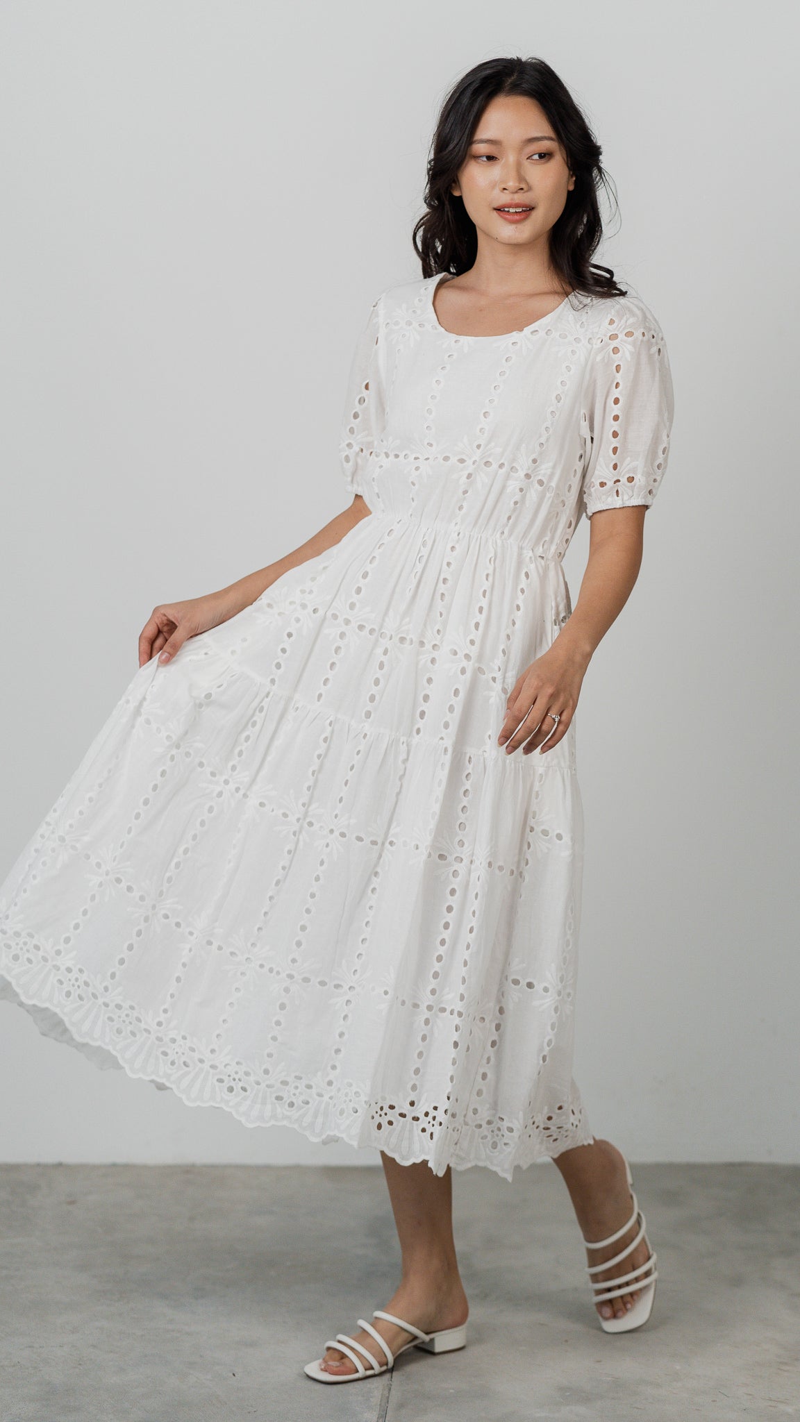 Sweet Disposition Broderie Dress in White [ONLINE ONLY]