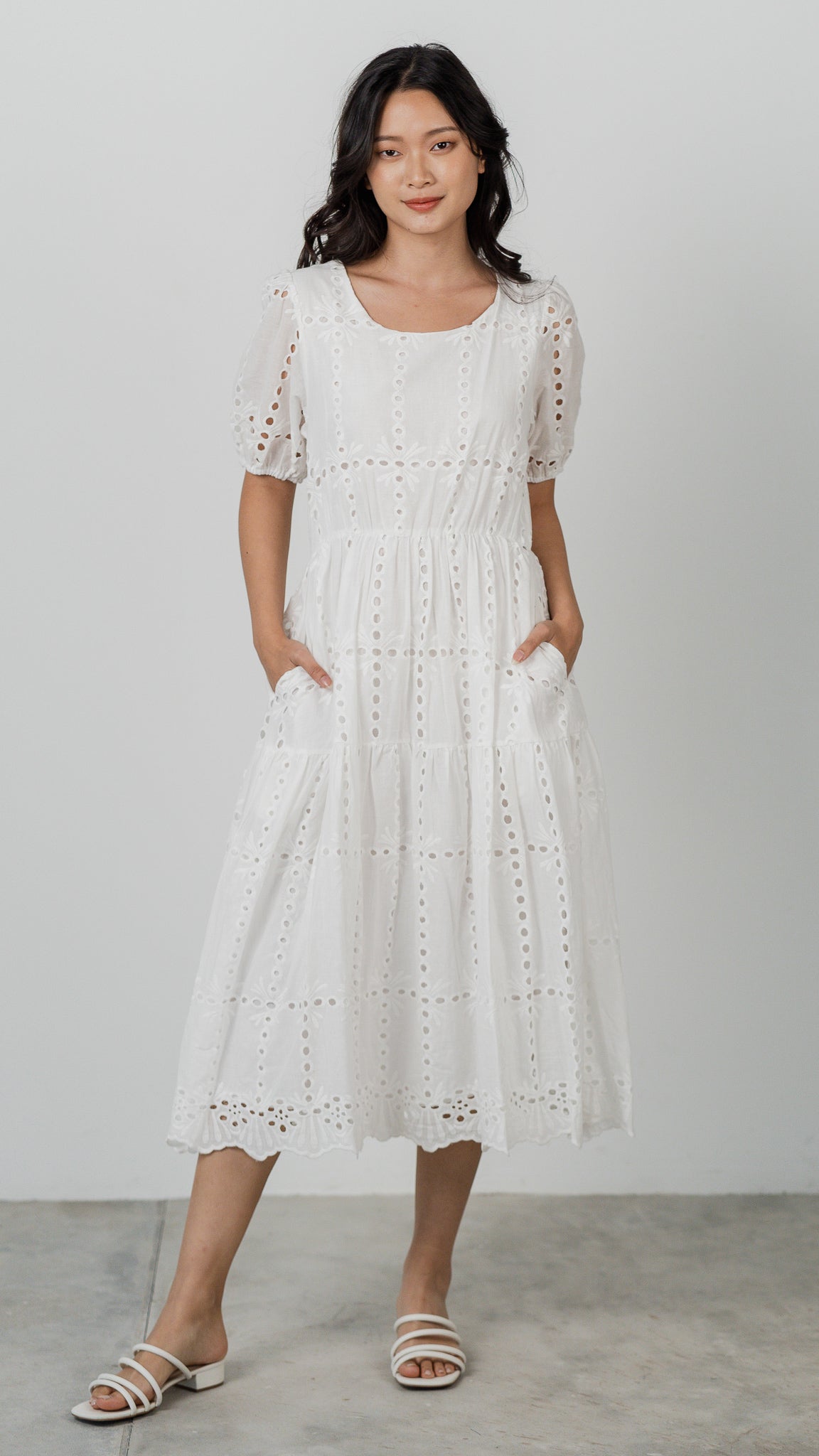Sweet Disposition Broderie Dress in White [ONLINE ONLY]