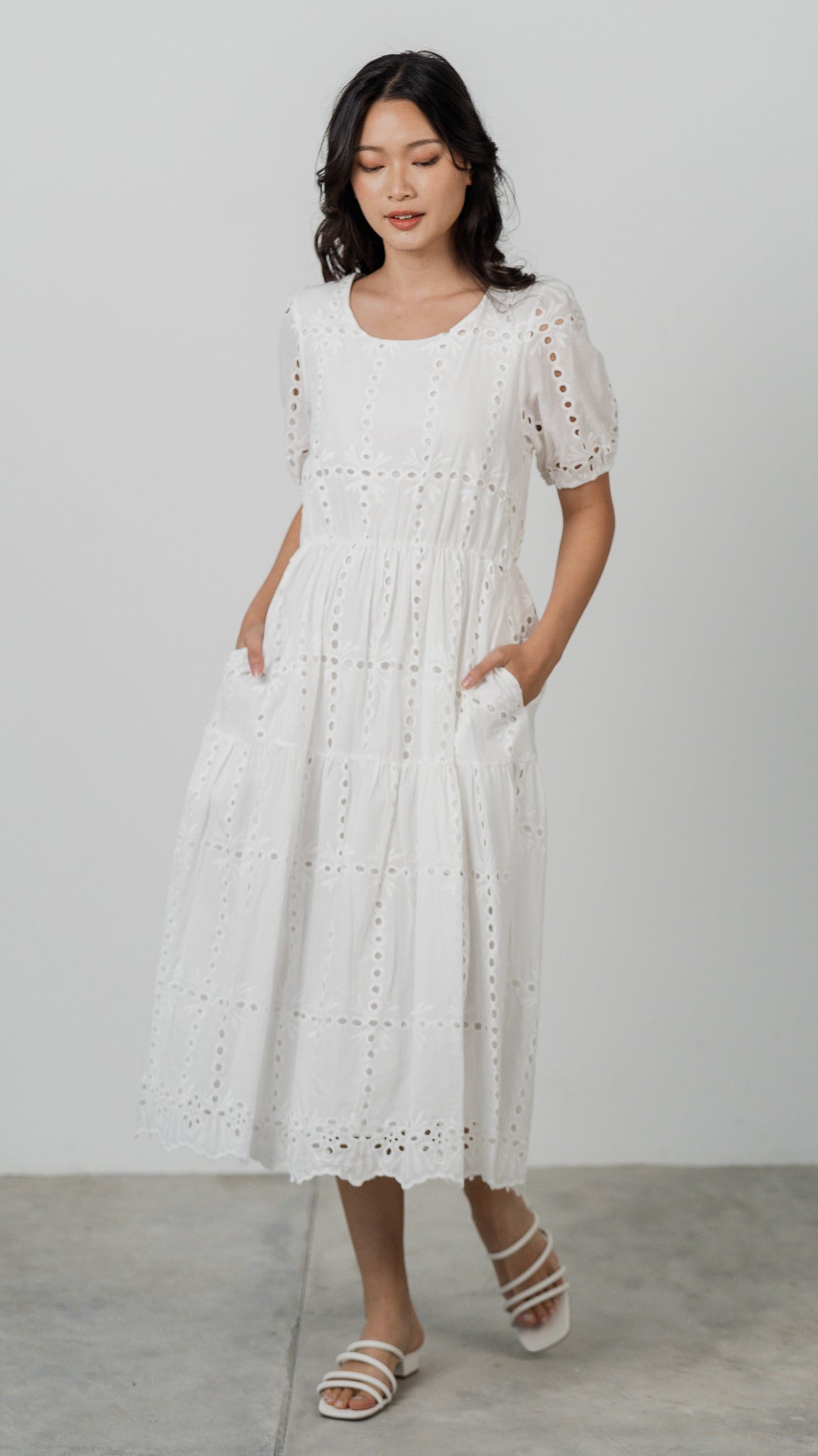 Sweet Disposition Broderie Dress in White [ONLINE ONLY]