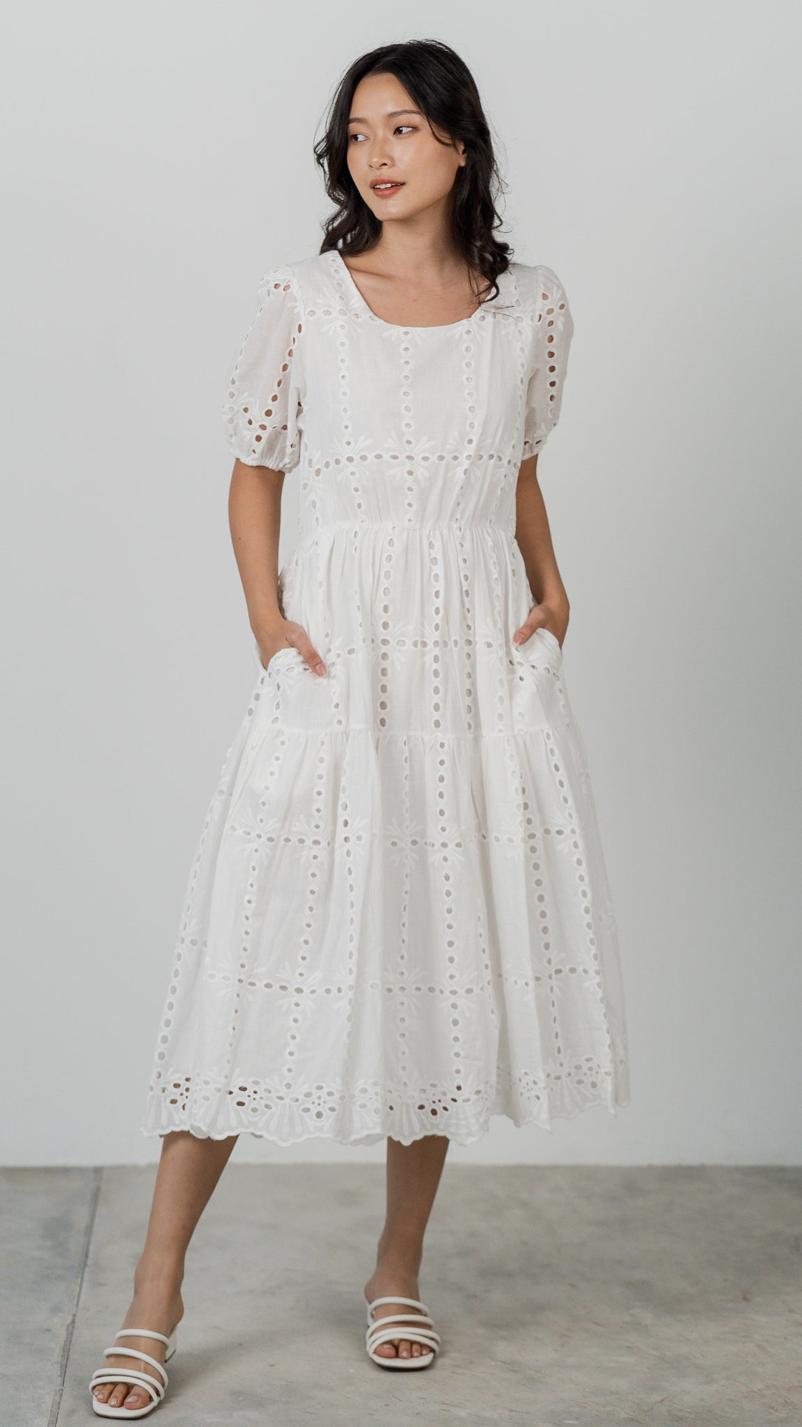 Sweet Disposition Broderie Dress in White [ONLINE ONLY]