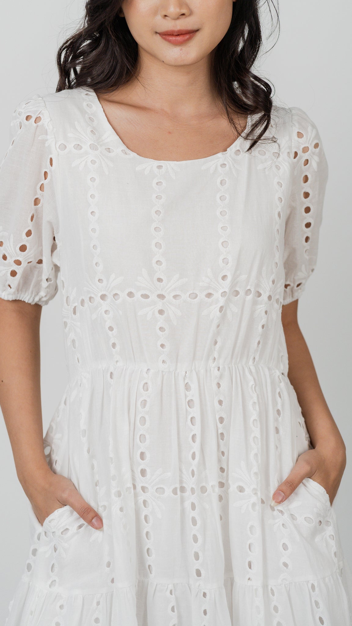 Sweet Disposition Broderie Dress in White [ONLINE ONLY]