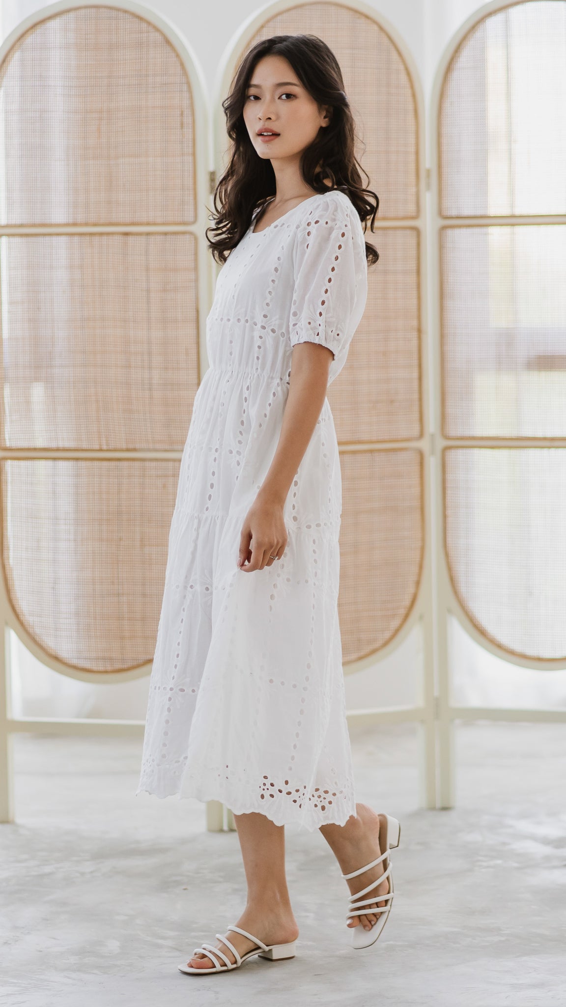 Sweet Disposition Broderie Dress in White [ONLINE ONLY]