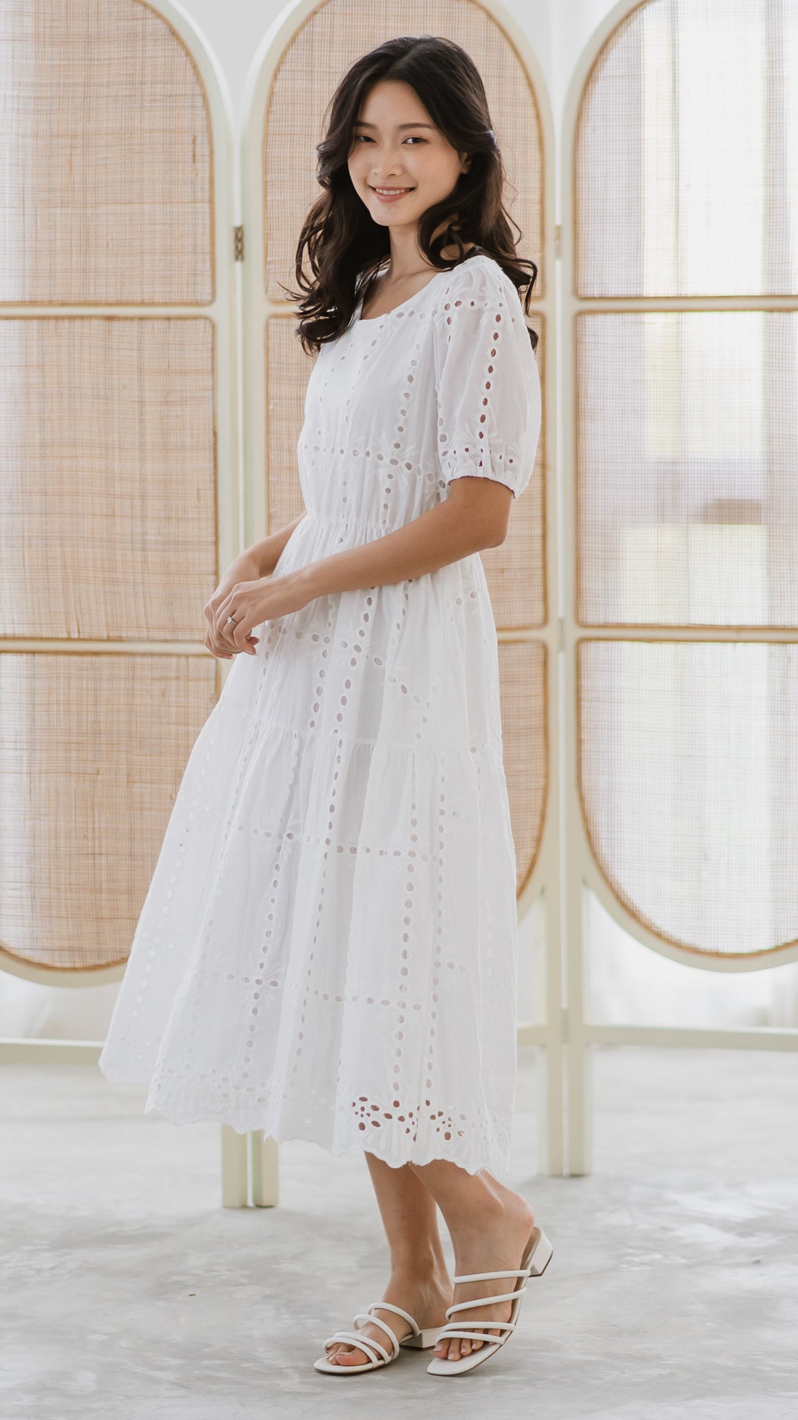 Sweet Disposition Broderie Dress in White [ONLINE ONLY]