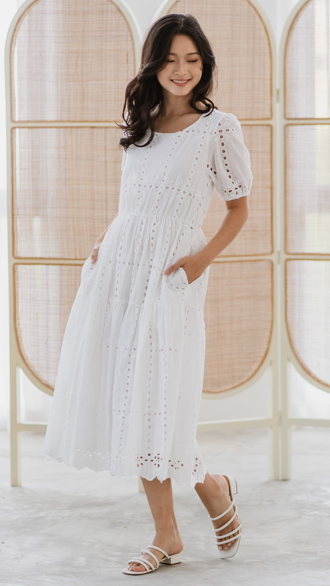Sweet Disposition Broderie Dress in White [ONLINE ONLY]