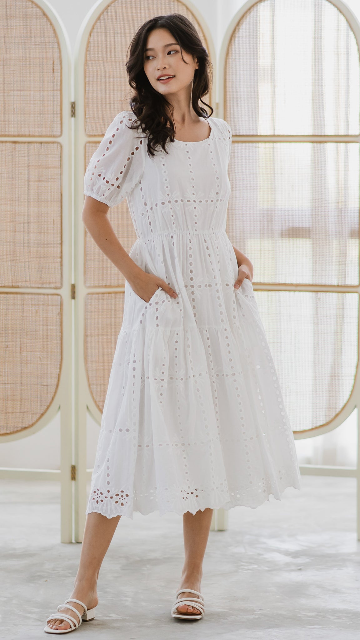 Sweet Disposition Broderie Dress in White [ONLINE ONLY]